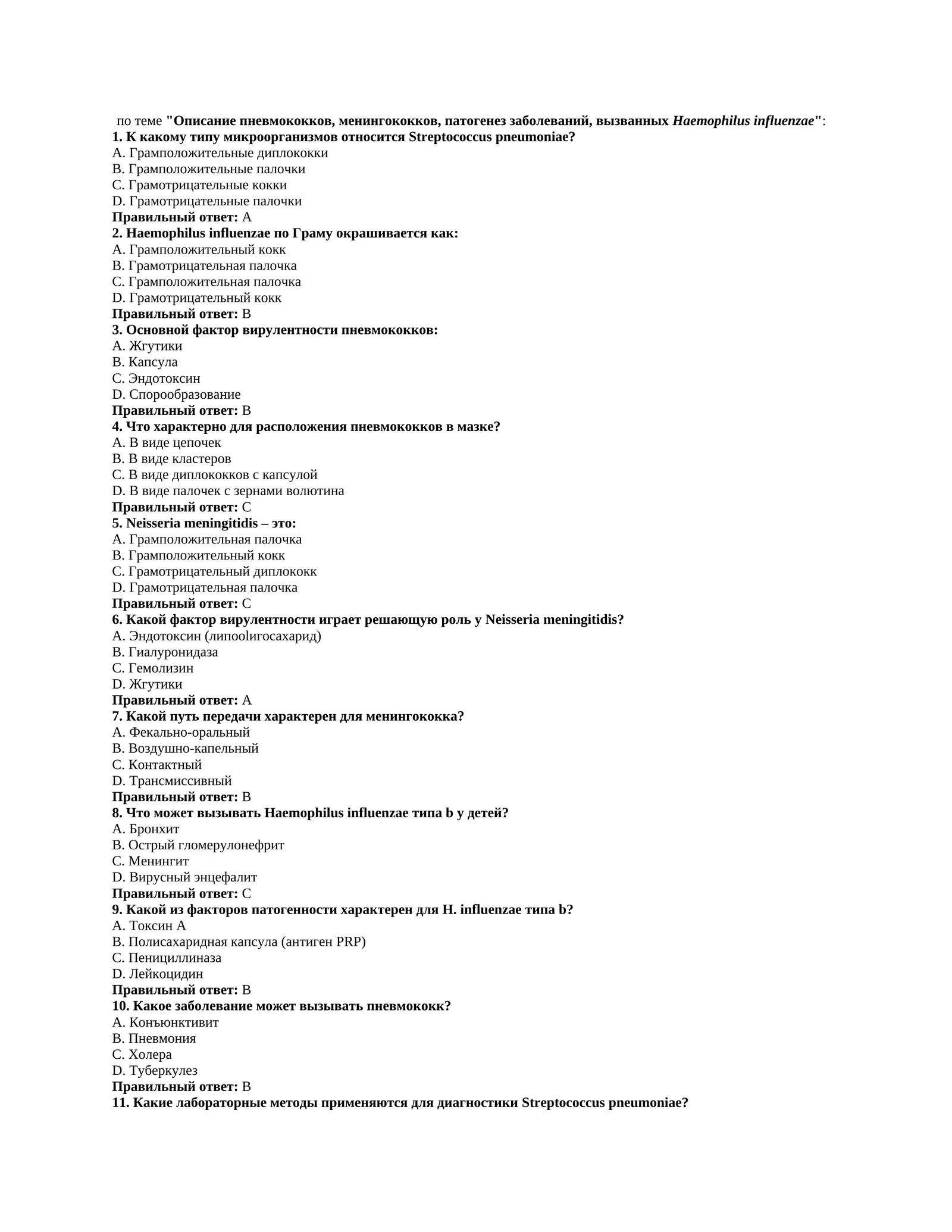 Описание пневмококков, менингококков, патогенез заболеваний, вызванных Haemophilus influenzae