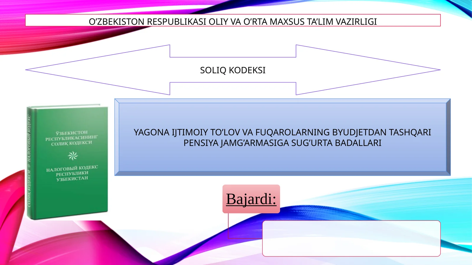 YAGONA IJTIMOIY TO’LOV VA FUQAROLARNING BYUDJETDAN TASHQARI PENSIYA JAMG’ARMASIGA SUG’URTA BADALLARI