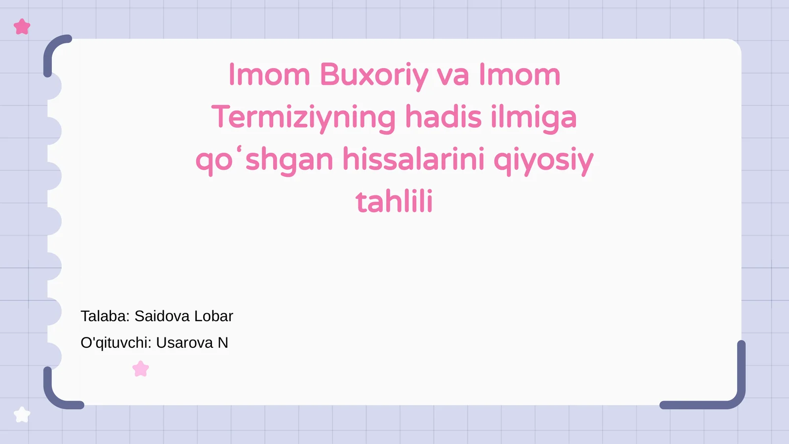 Imom Buxoriy va Imom Termiziyning hadis ilmiga qoʻshgan hissalarini qiyosiy tahlili