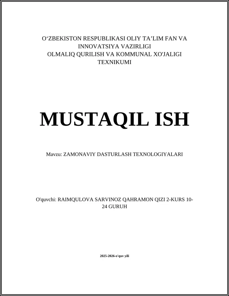 ZAMONAVIY DASTURLASH TEXNOLOGIYALARI