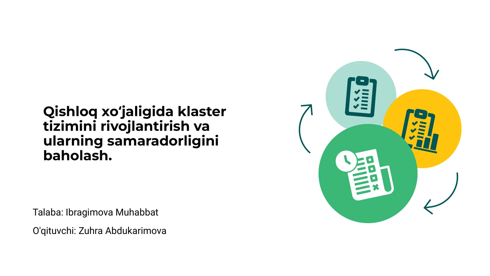 Qishloq xo‘jaligida klaster tizimini rivojlantirish va ularning samaradorligini baholash