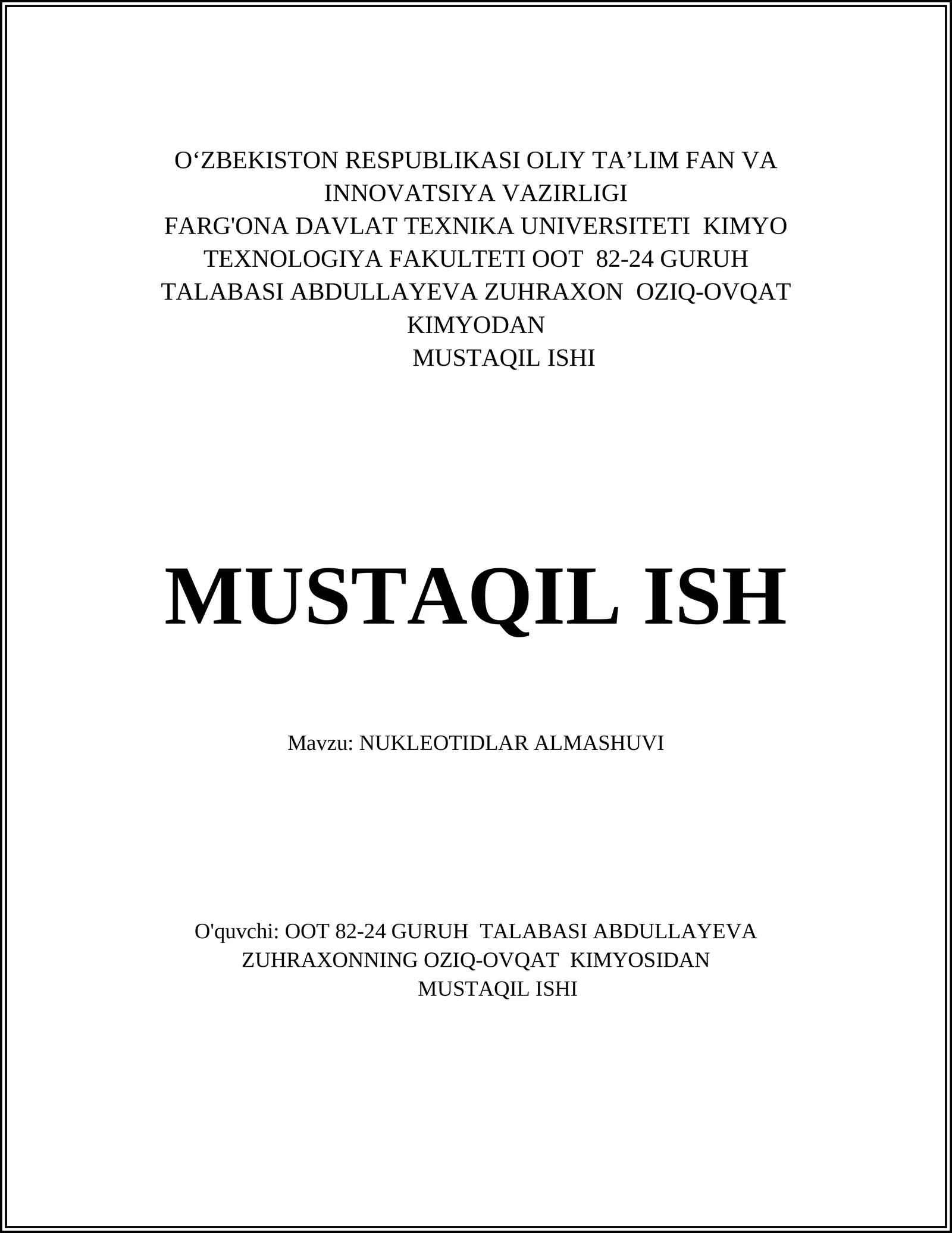 NUKLEOTIDLAR ALMASHUVI