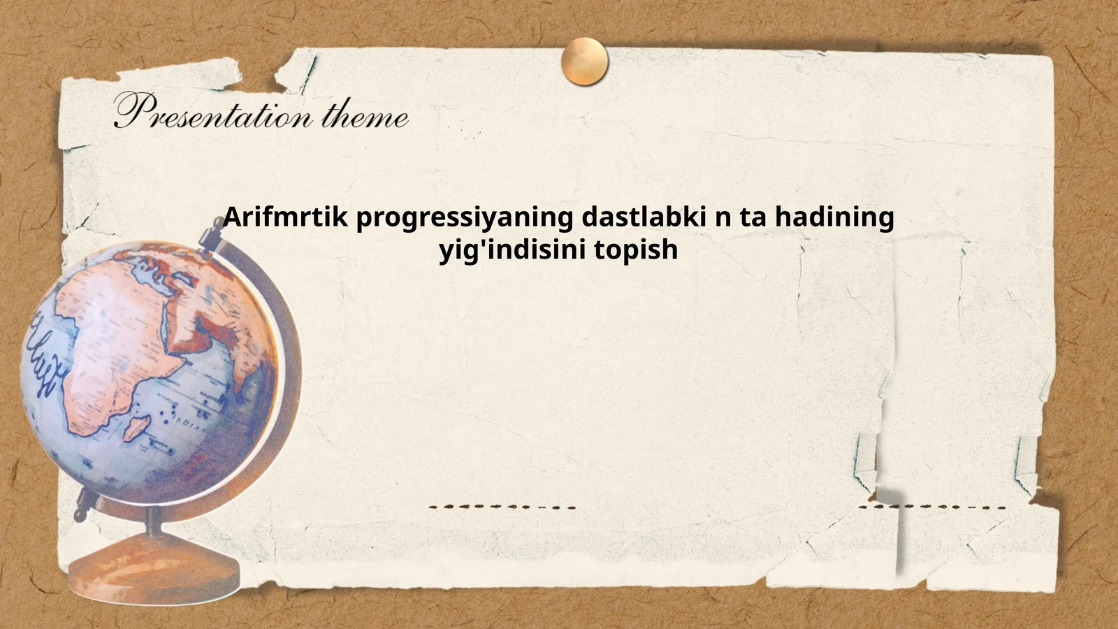 Arifmrtik progressiyaning dastlabki n ta hadining yig'indisini topish
