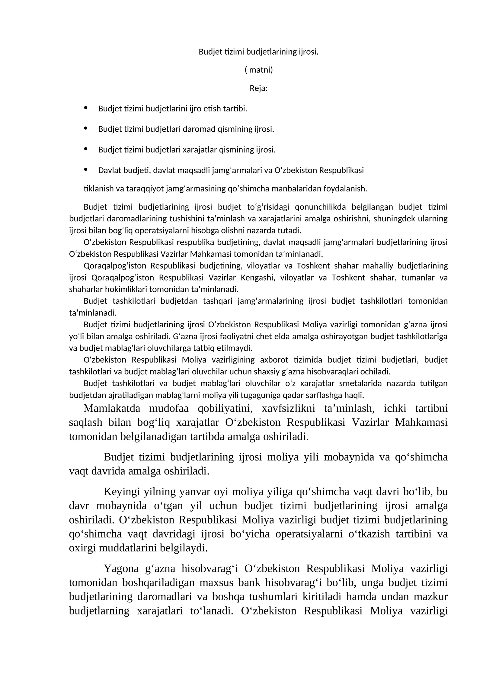 Budjet tizimi budjetlarining ijrosi