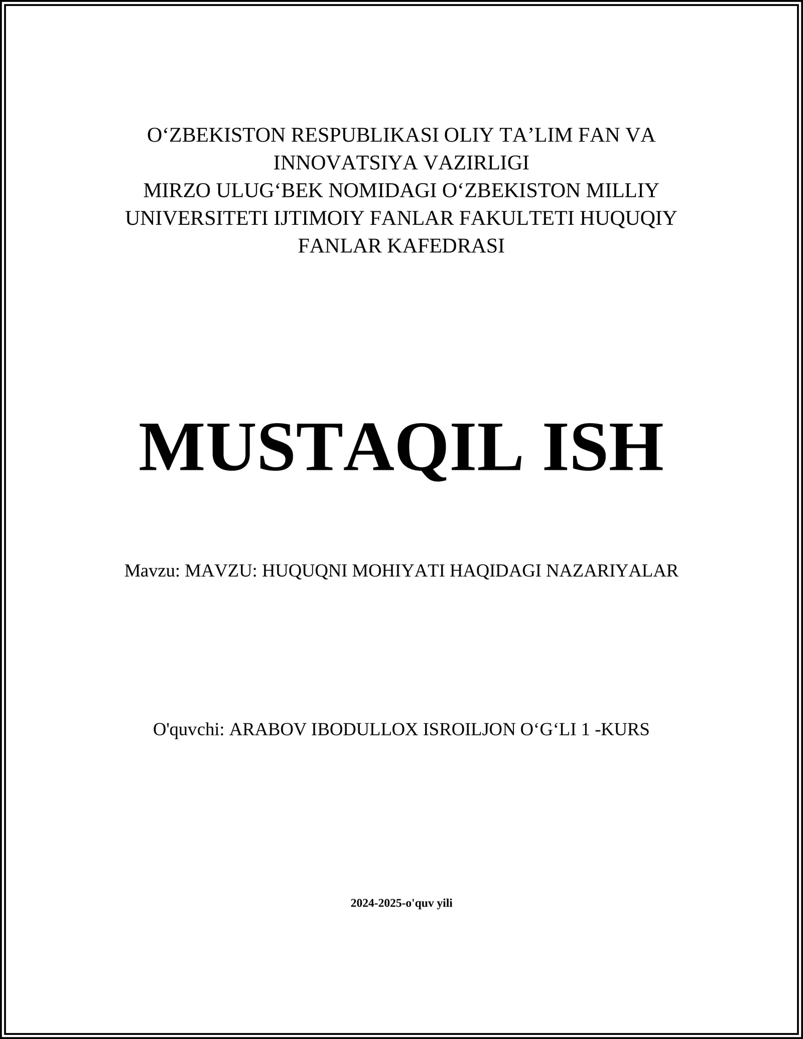 HUQUQNI MOHIYATI HAQIDAGI NAZARIYALAR