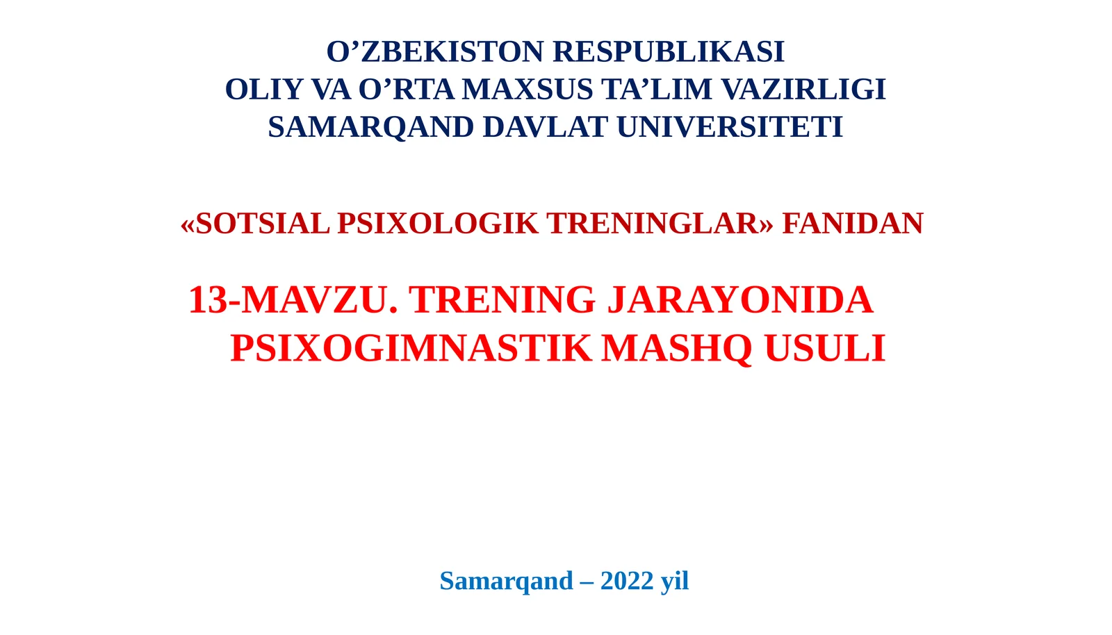 TRENINGJARAYONIDA PSIXOGIMNASTIK MASHQ USULI