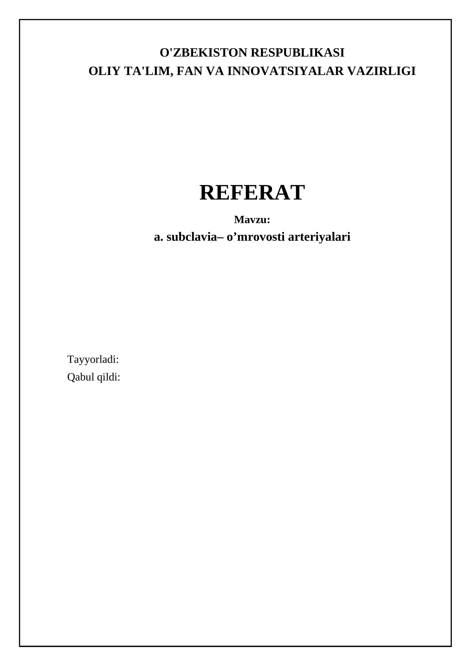 Umrovosti arteriyasi (a. subclavia)