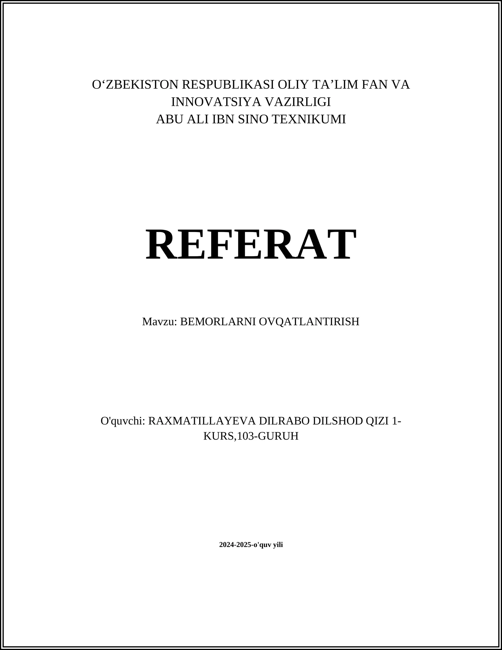 BEMORLARNI OVQATLANTIRISH