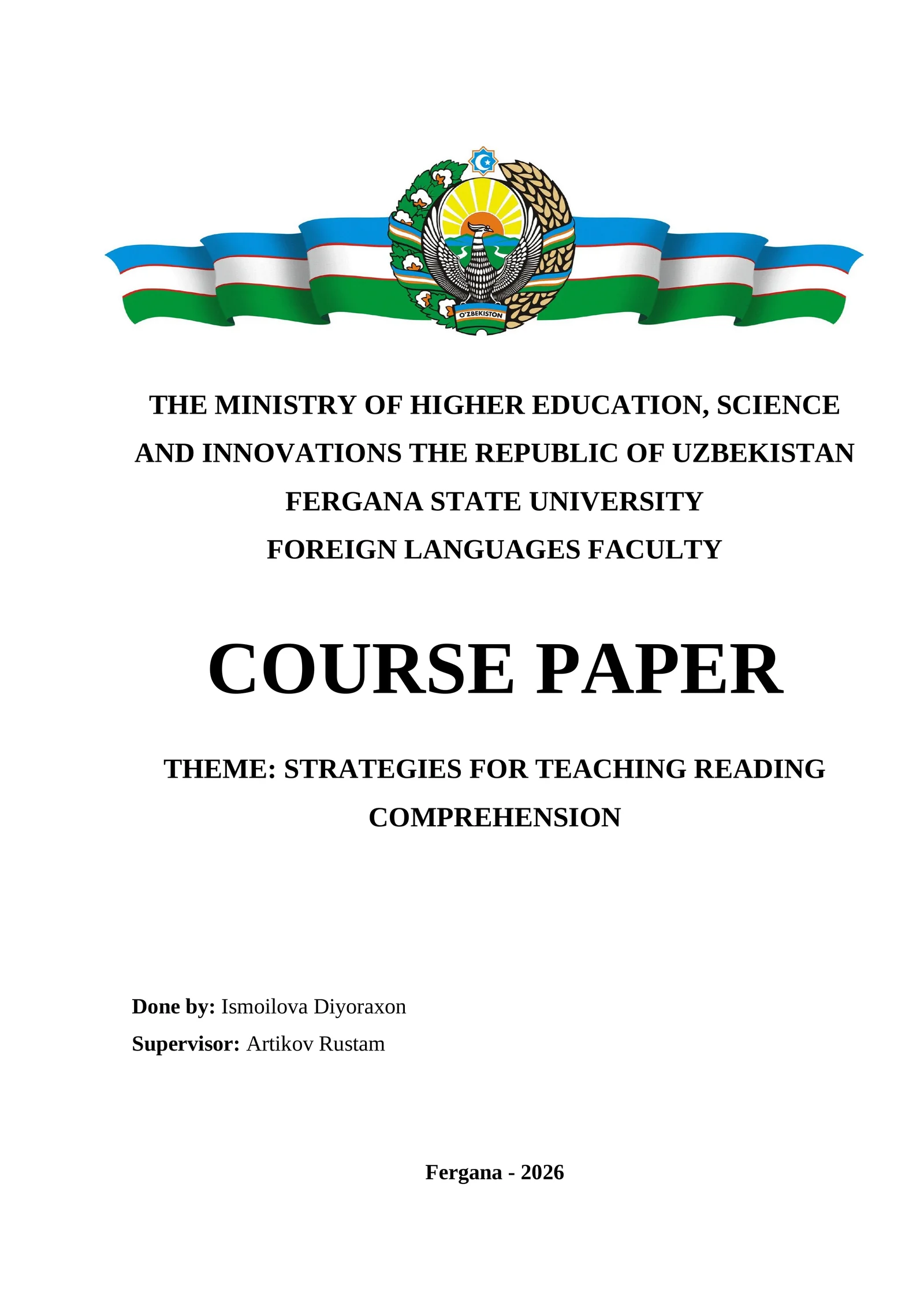 COURSE PAPER THEME: STRATEGIES FOR TEACHING READING COMPREHENSION
