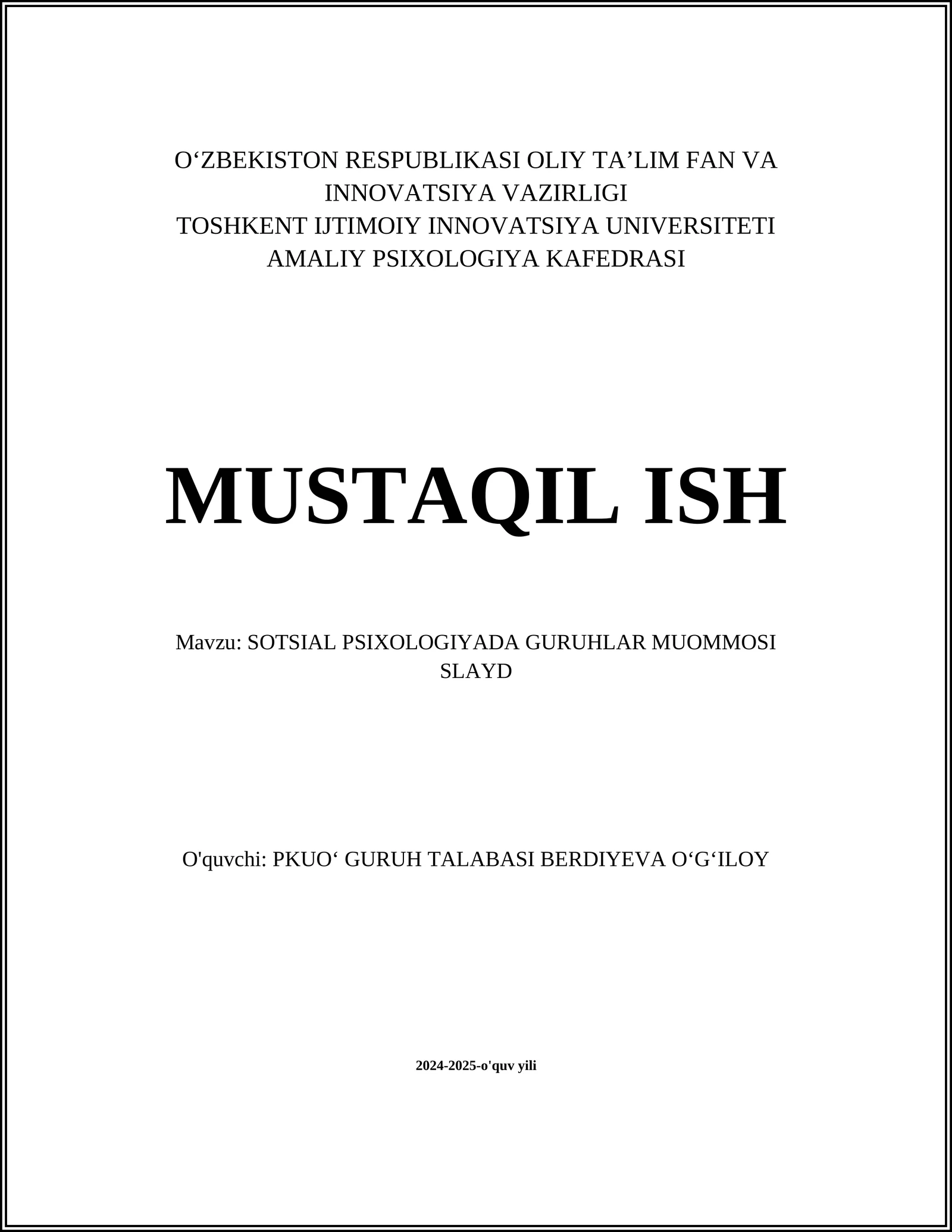 SOTSIAL PSIXOLOGIYADA GURUHLAR MUOMMOSI SLAYD