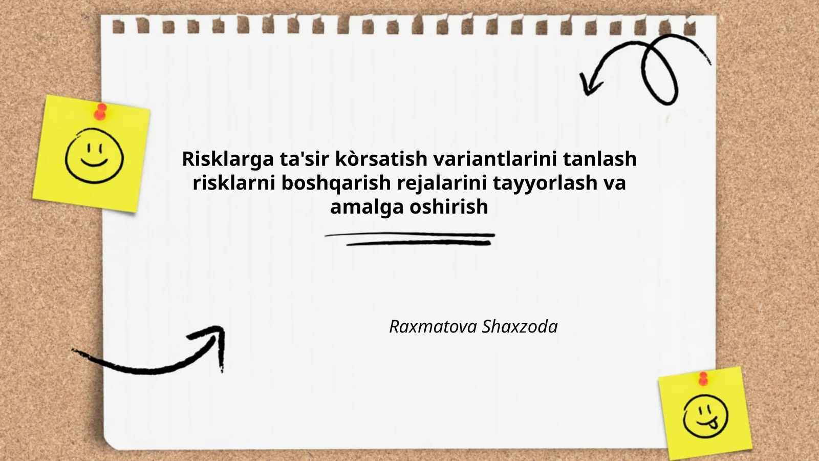 Risklarga ta'sir kòrsatish variantlarini tanlash risklarni boshqarish rejalarini tayyorlash va amalga oshirish