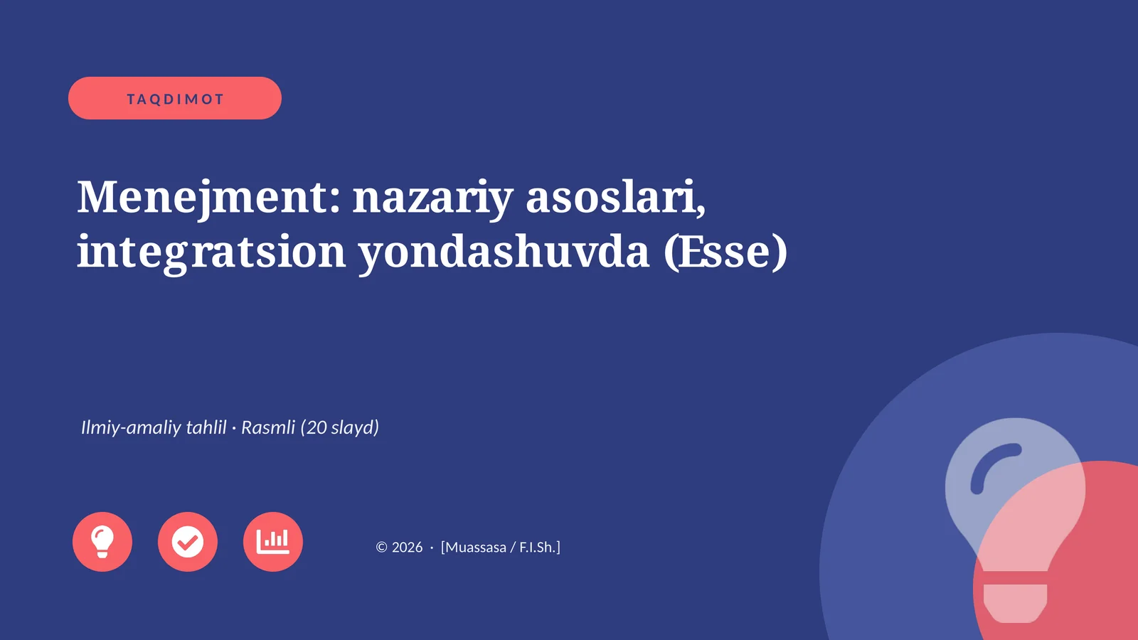 Menejment: nazariy asoslari, integratsion yondashuvda (Esse)