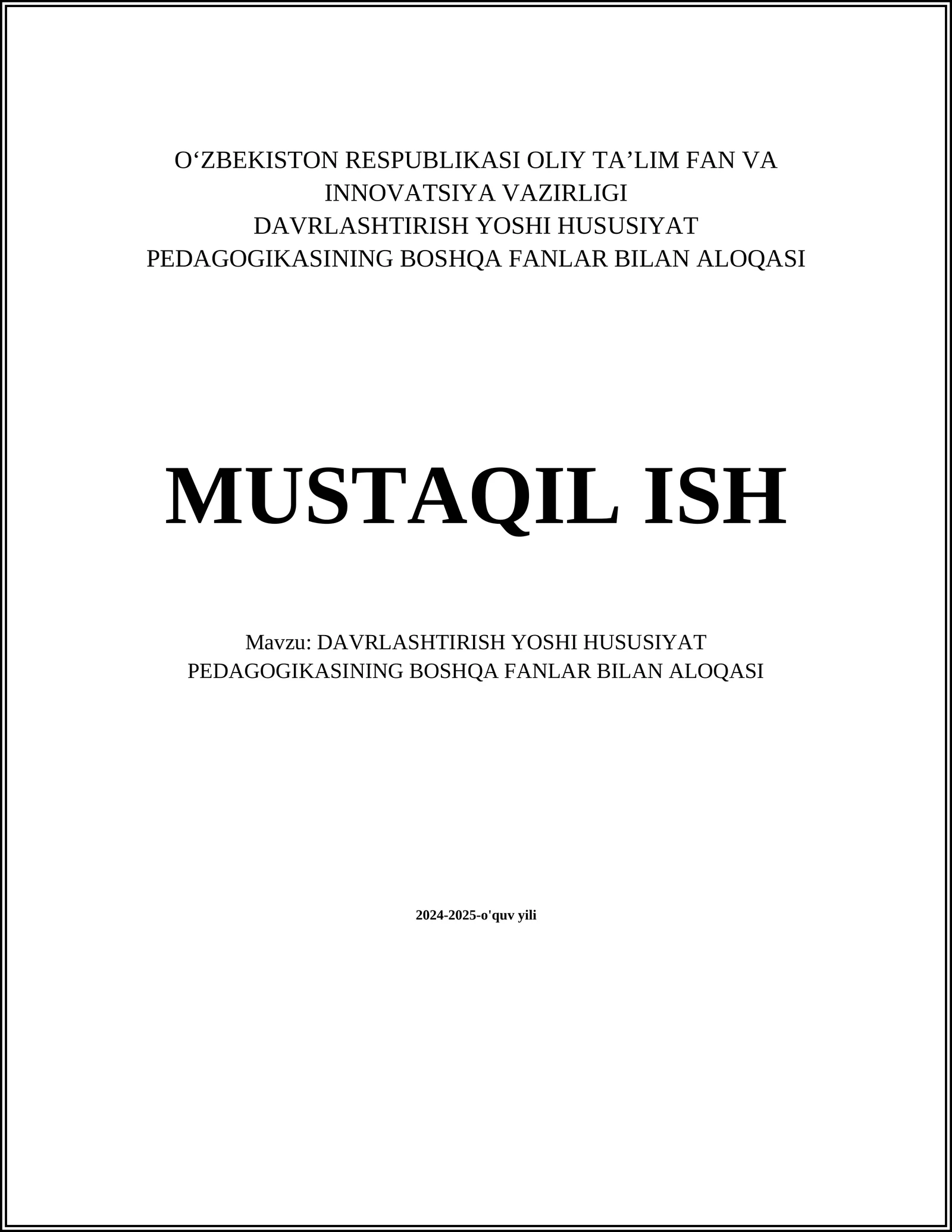 Davrlashtirish yoshi va psixologiya