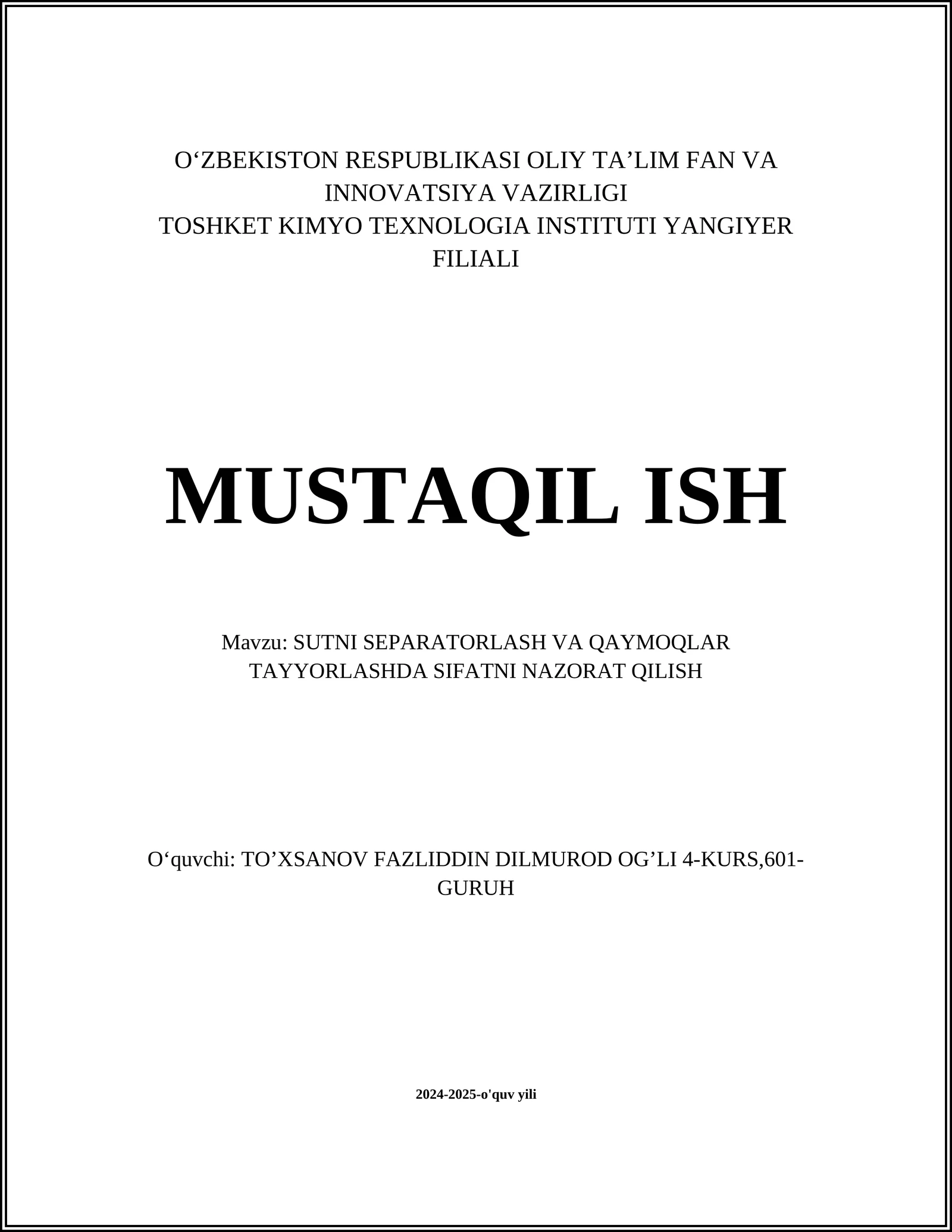 Sutni Separatorlash va Qaymoqlar Tayyorlashda Sifatni Nazorat Qilish