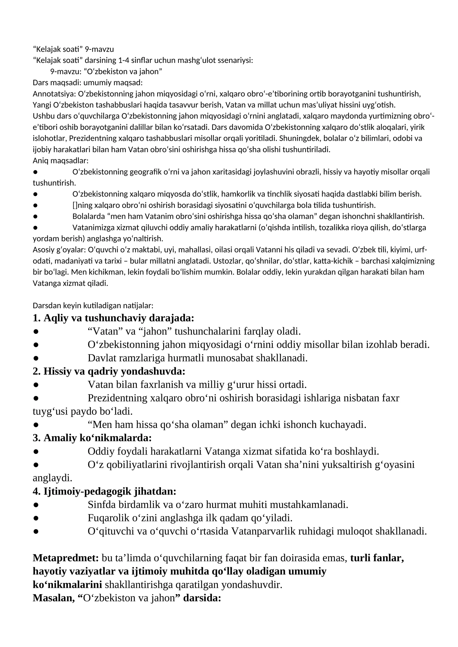 “Kelajak soati” 9-mavzu