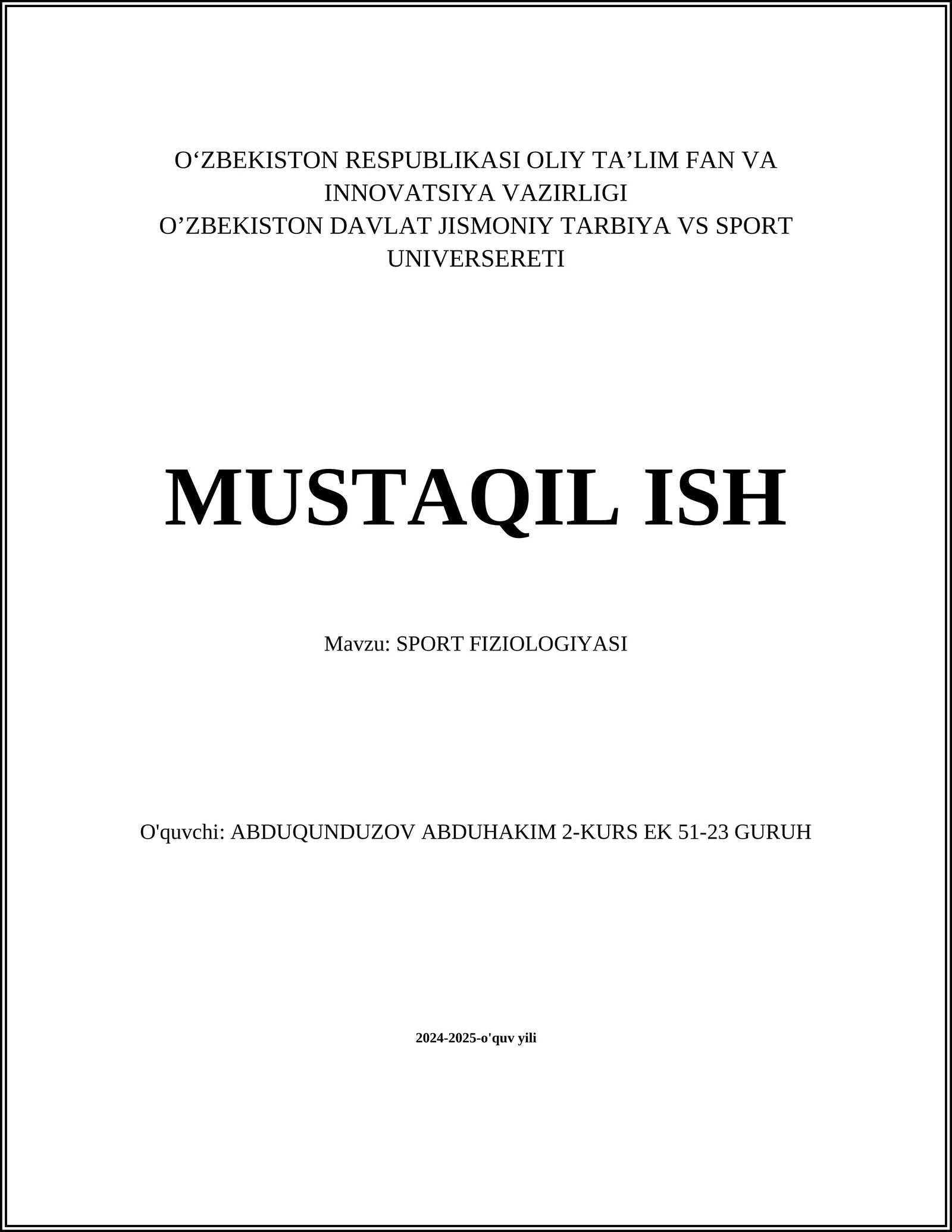 SPORT FIZIOLOGIYASI