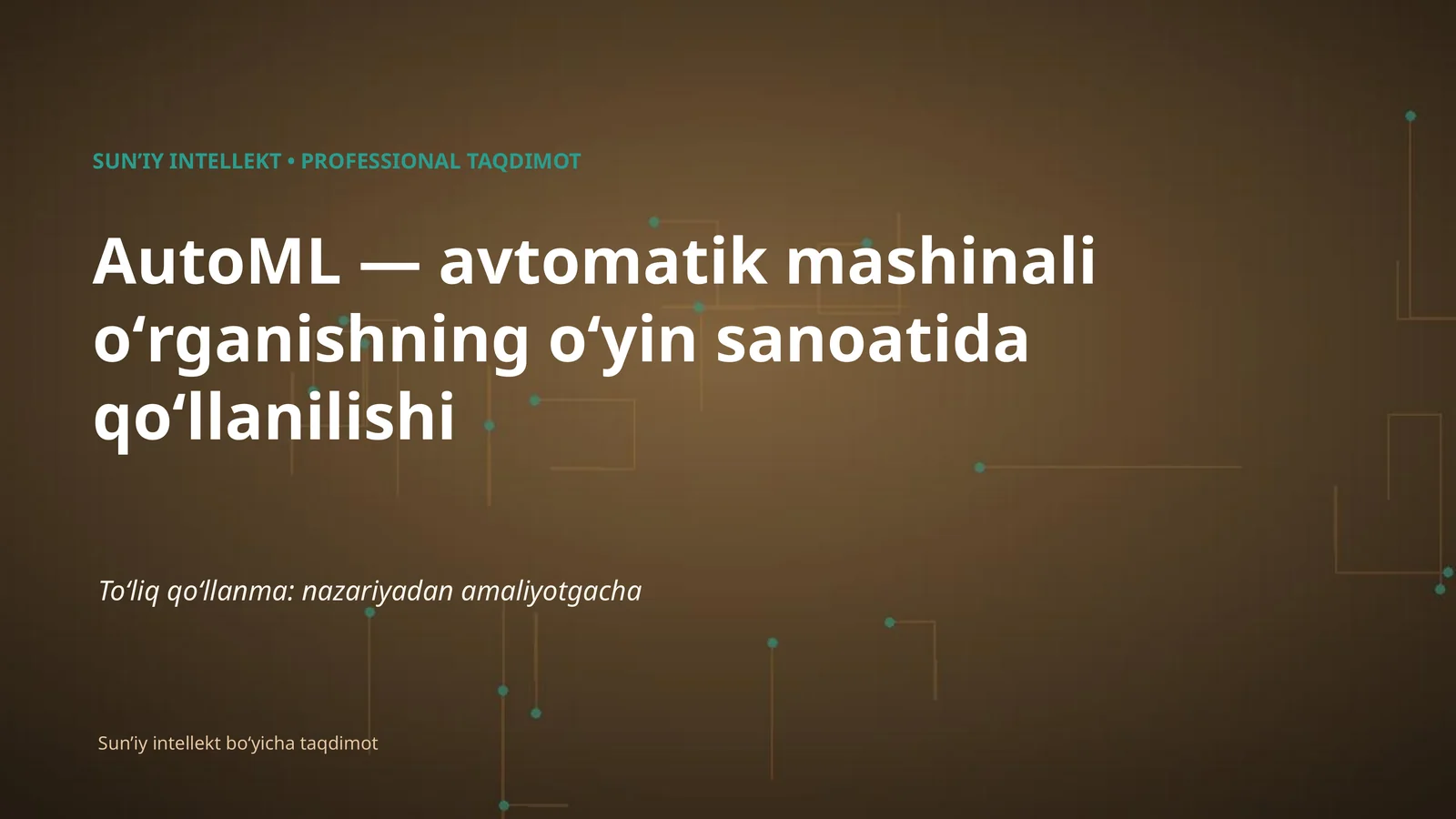 AutoML — avtomatik mashinali oʻrganishning oʻyin sanoatida qoʻllanilishi