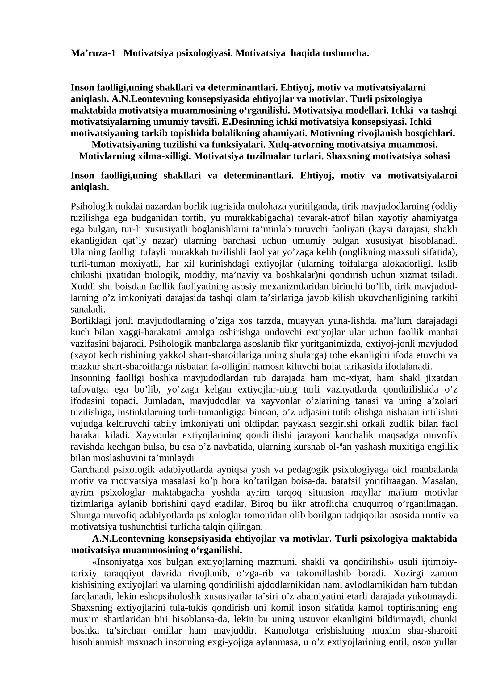 Motivatsiya psixologiyasi