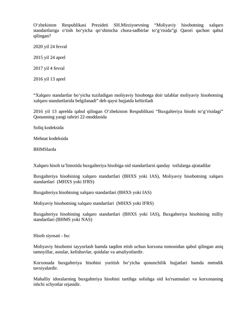 Buxgalteriya hisobi standartlari (Xalqaro va milliy)