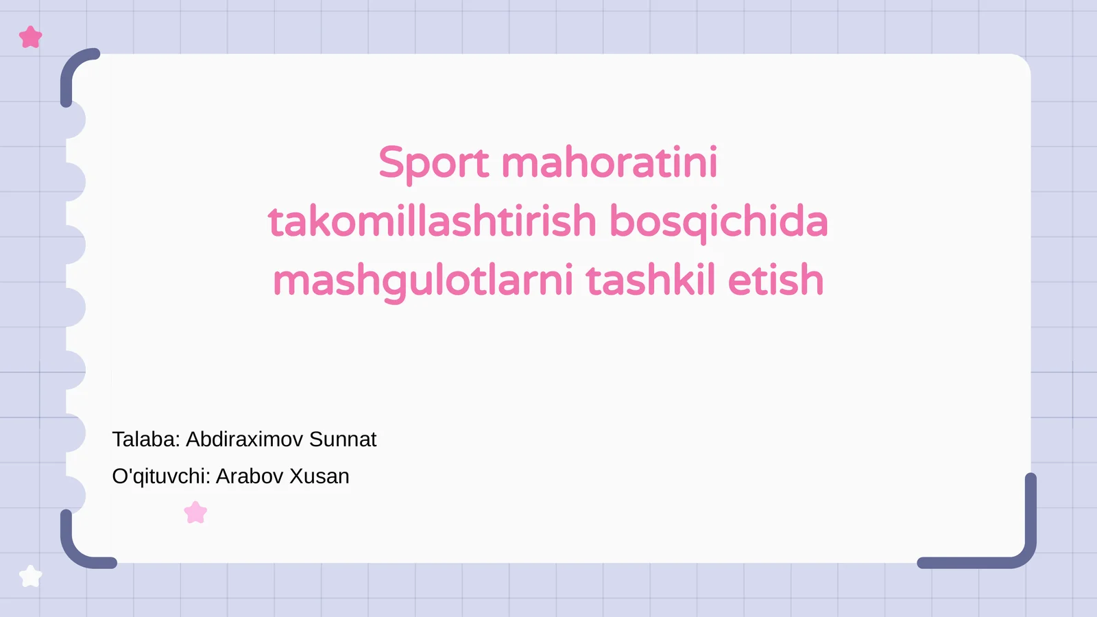 Sport mahoratini takomillashtirish bosqichida mashgulotlarni tashkil etish