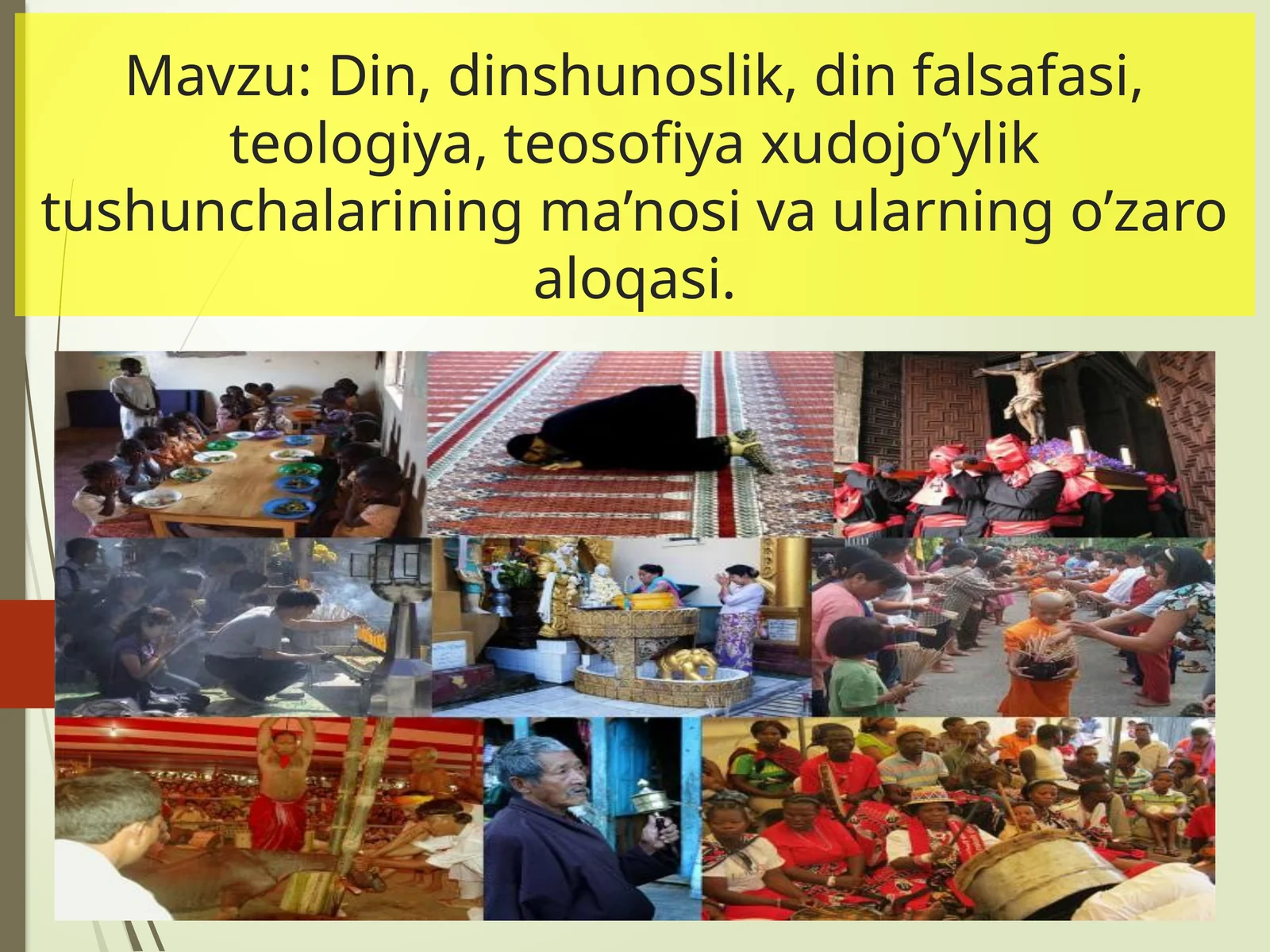 Din, dinshunoslik, din falsafasi, teologiya, teosofiya xudojo’ylik tushunchalarining ma’nosi va ularning o’zaro aloqasi