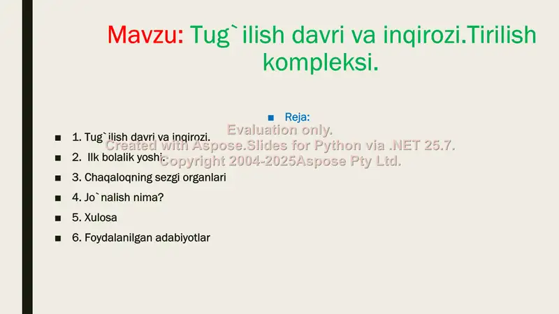 Tug`ilish davri va inqirozi.Tirilish kompleksi.
