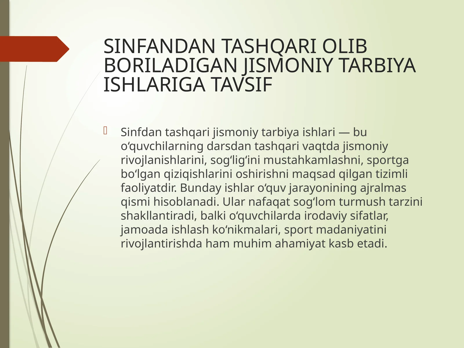 Sinfdan tashqari jismoniy tarbiya ishlari