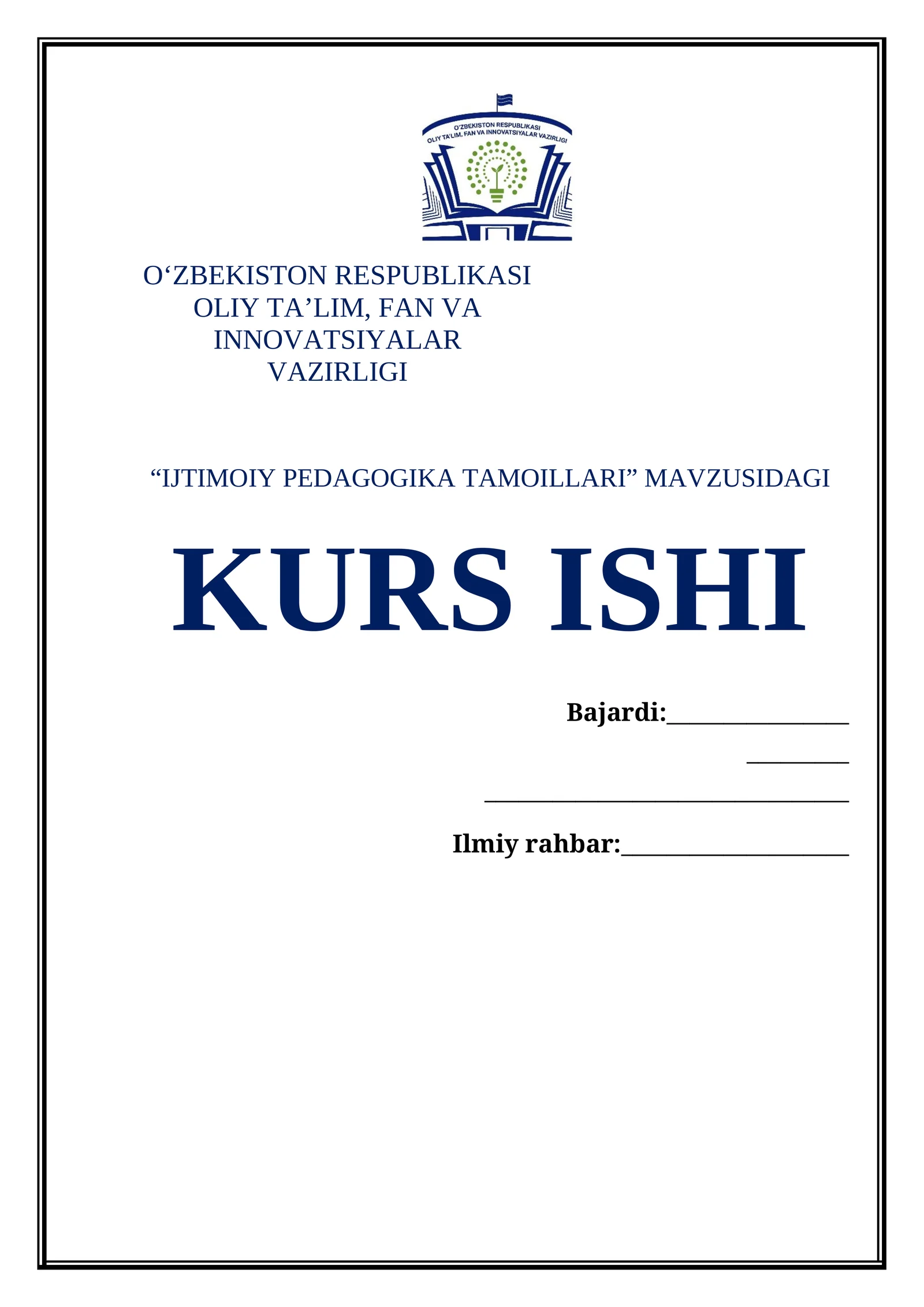 Ijtimoiy Pedagogika Tamoyillari Kurs Ishi
