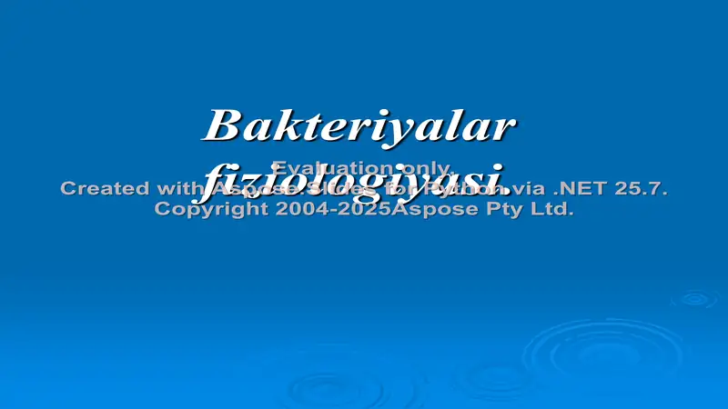 Bakteriyalar fiziologiyasi. Metabolizm jarayoni