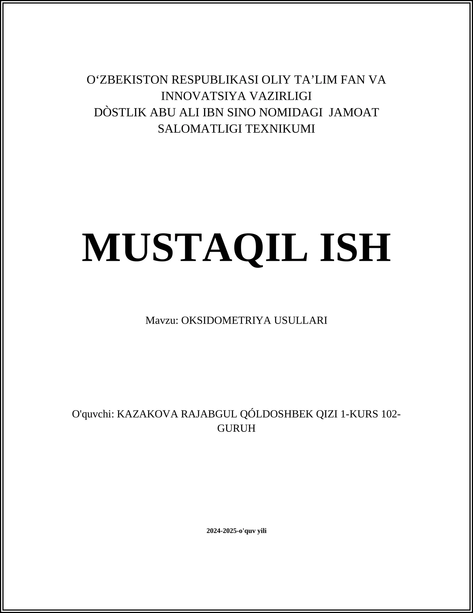 OKSIDOMETRIYA USULLARI