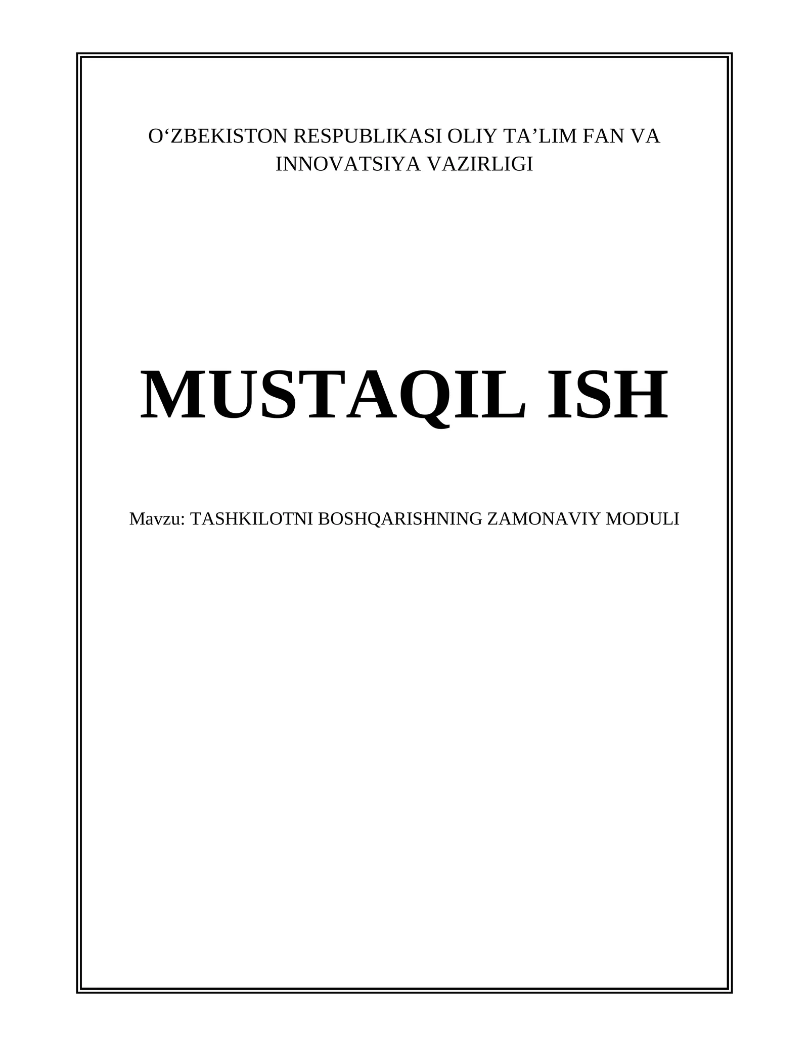 TASHKILOTNI BOSHQARISHNING ZAMONAVIY MODULI