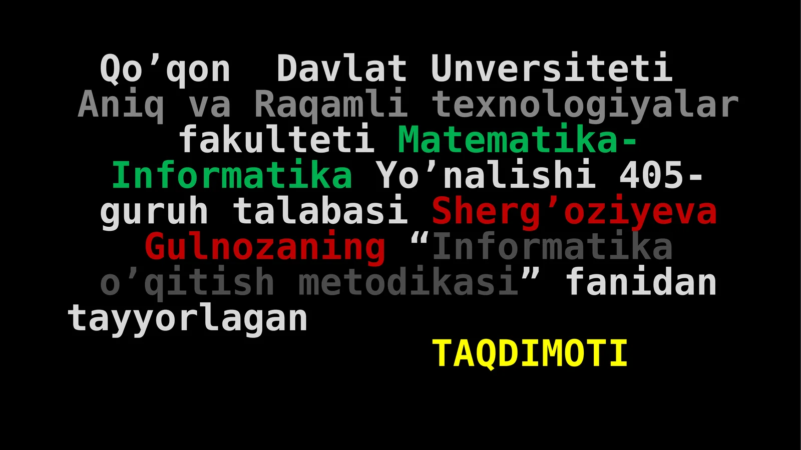 Informatika o’qitish metodikasi