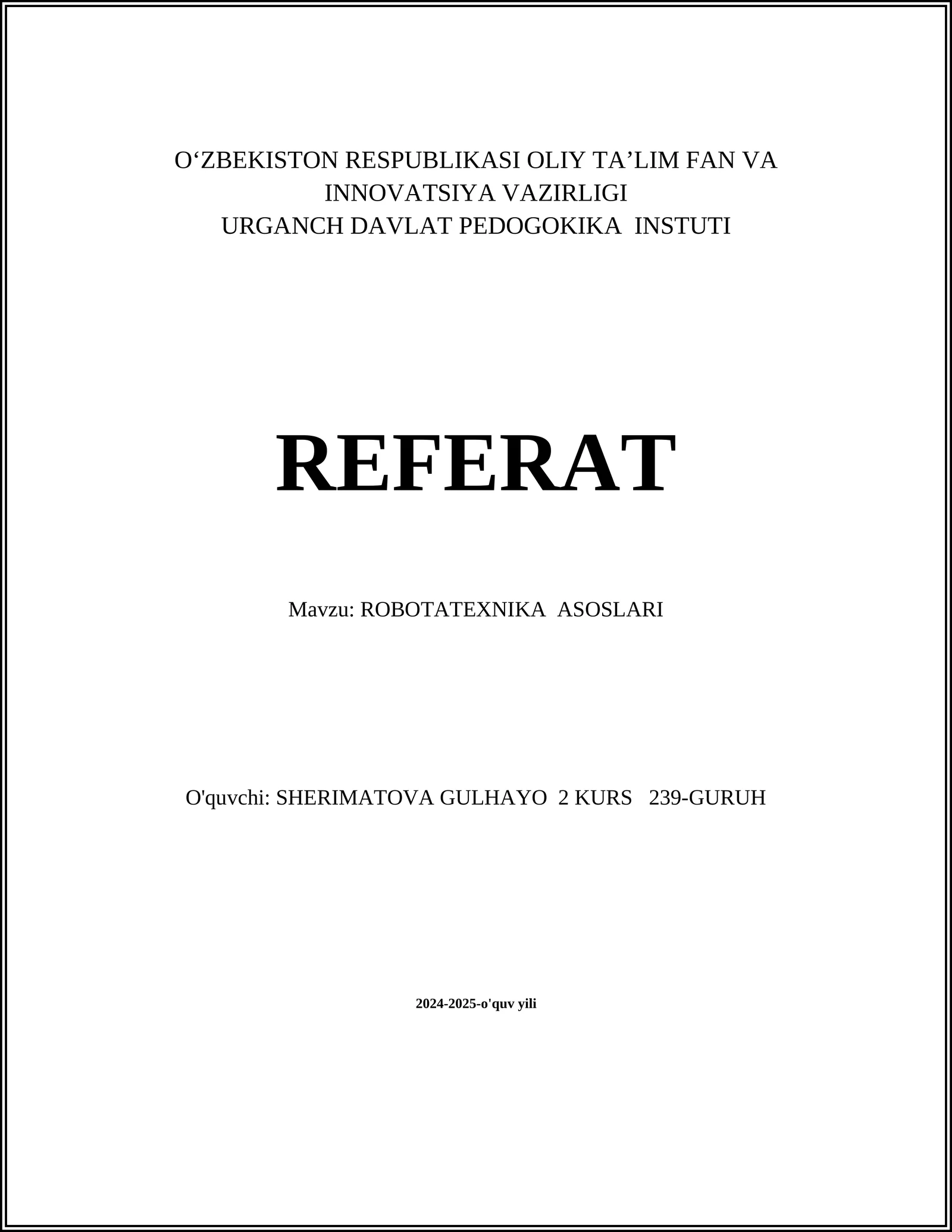 ROBOTATEXNIKA ASOSLARI