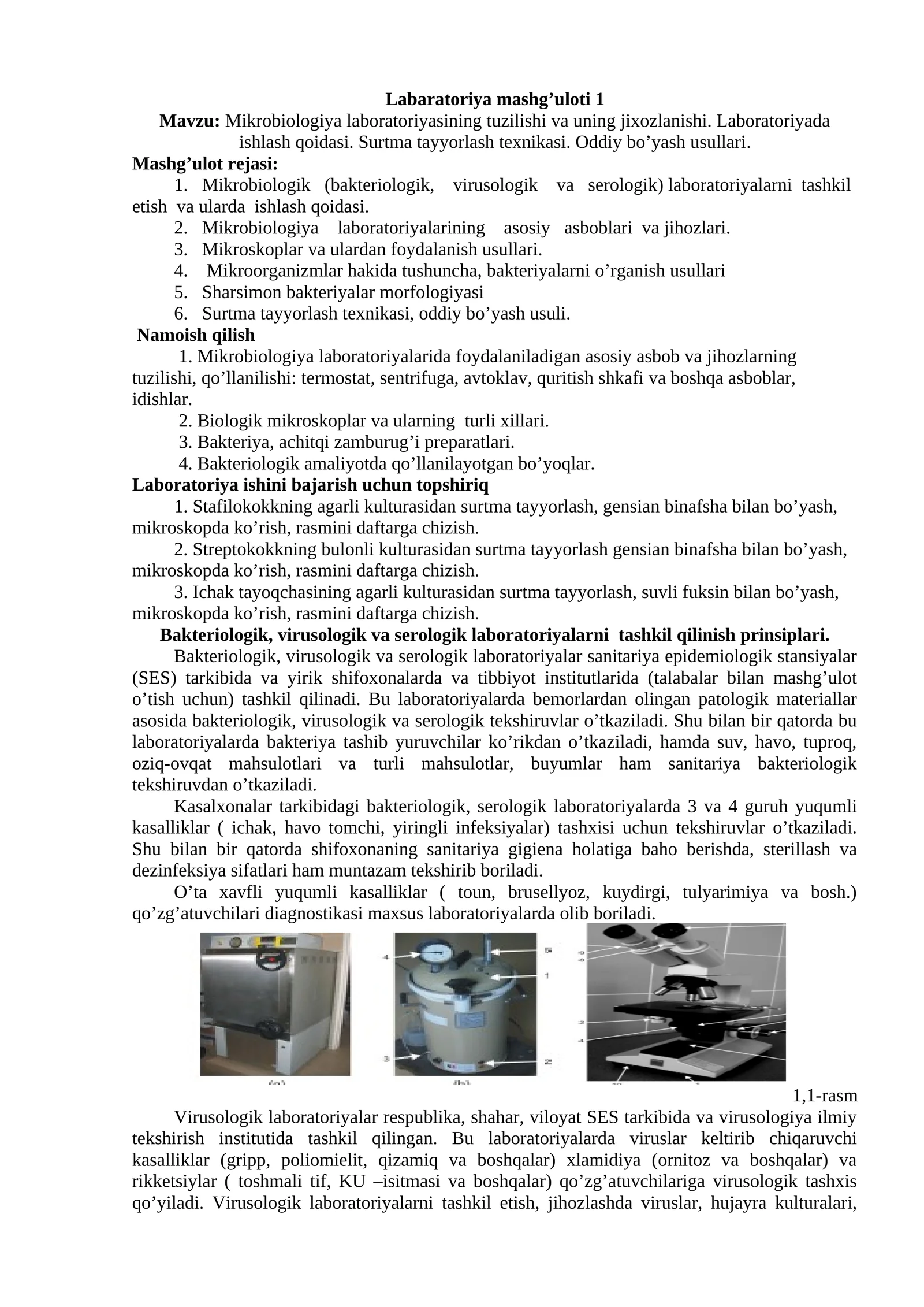 Mikrobiologiya laboratoriyasi mashg'uloti