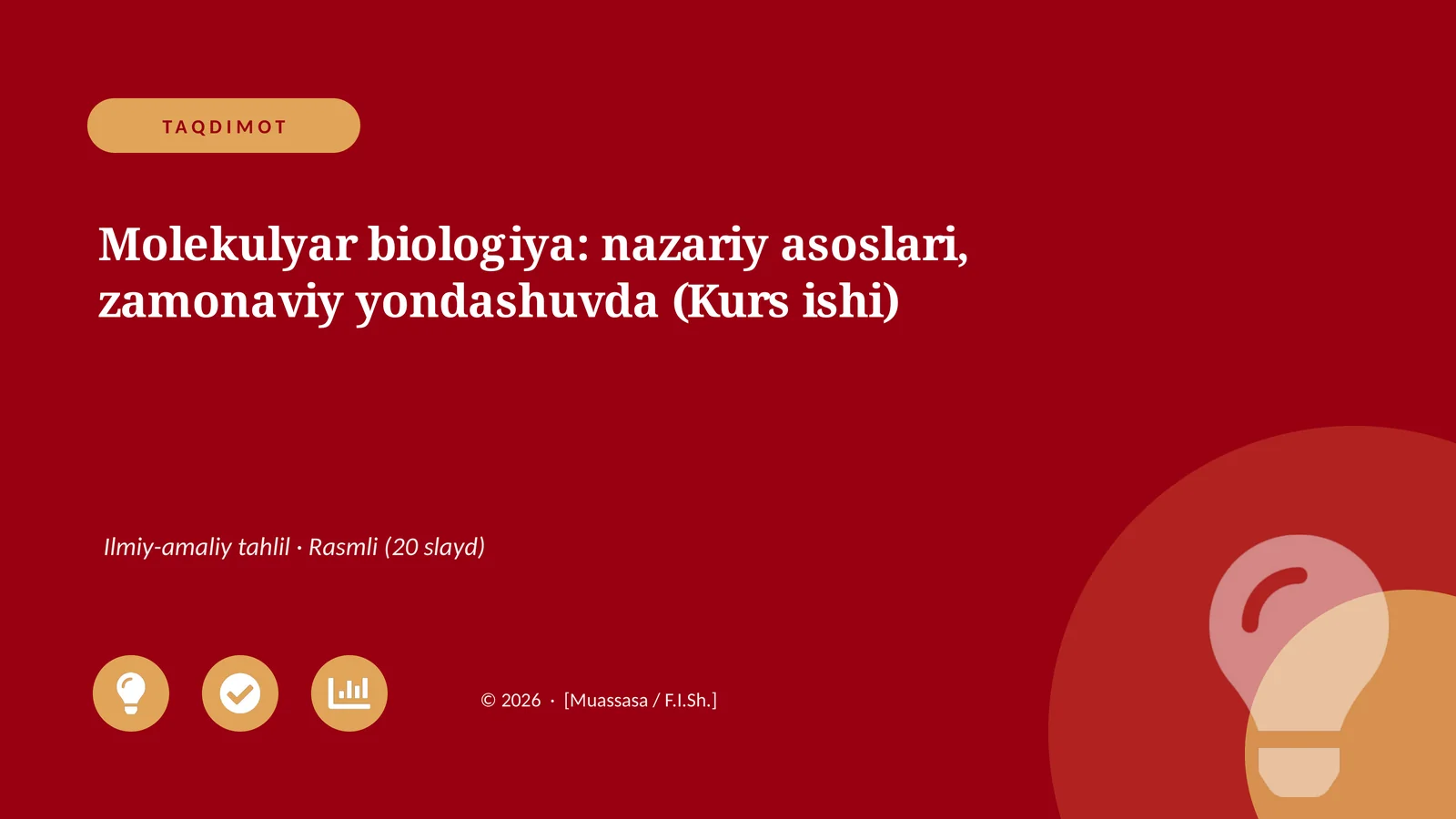 Molekulyar biologiya: nazariy asoslari, zamonaviy yondashuvda (Kurs ishi)