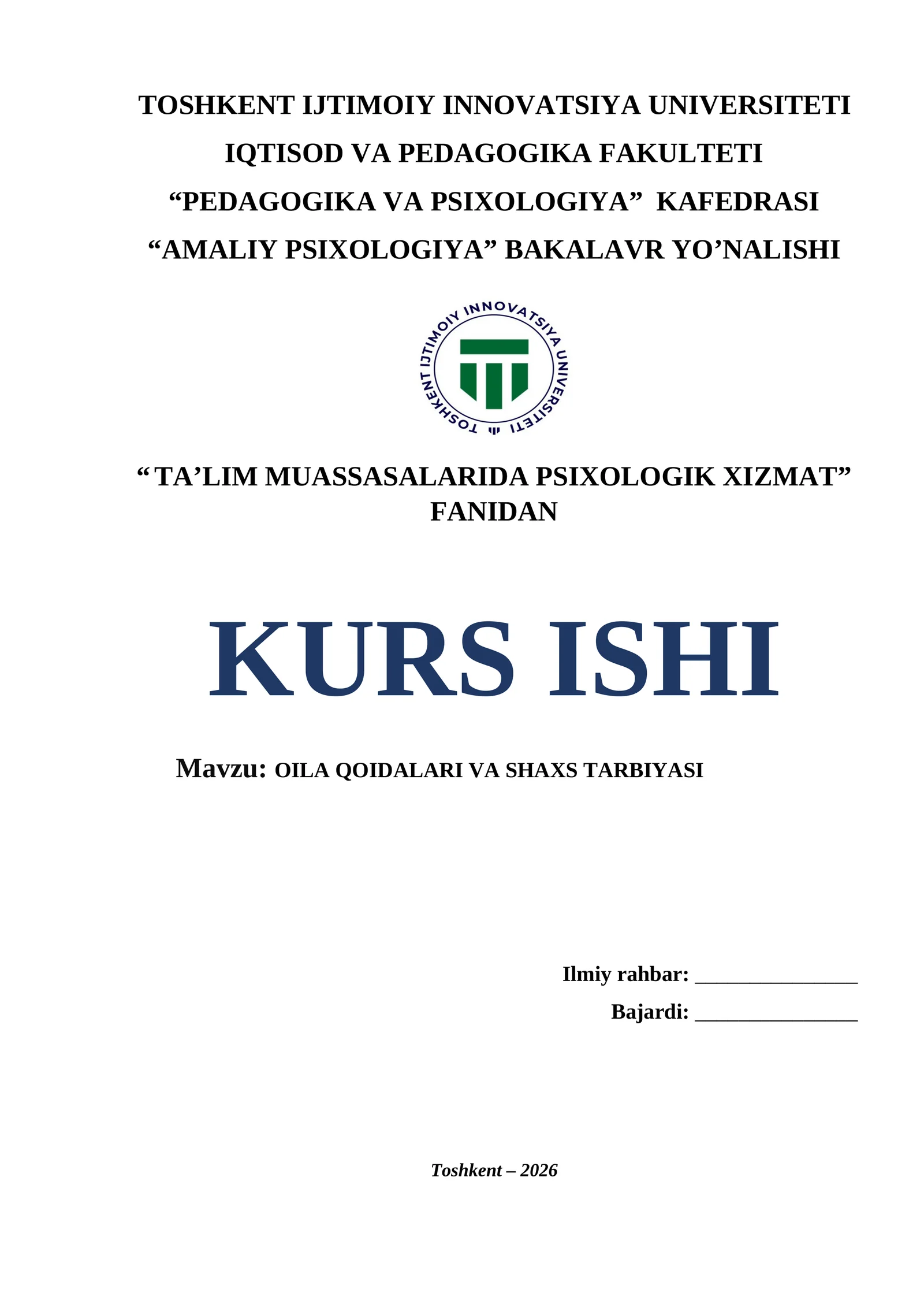 Oila qoidalari va shaxs tarbiyasi