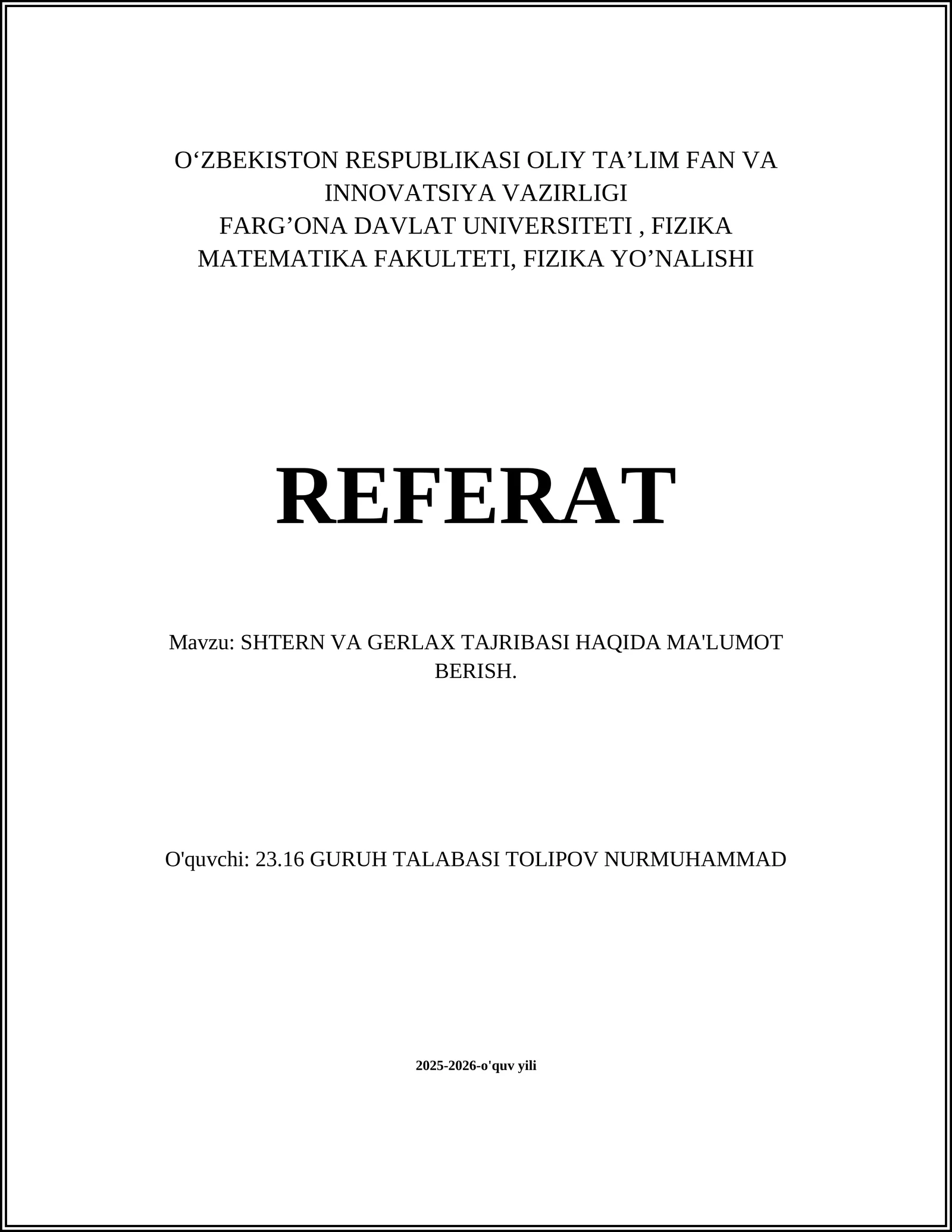 FIZIKA YO’NALISHI REFERAT