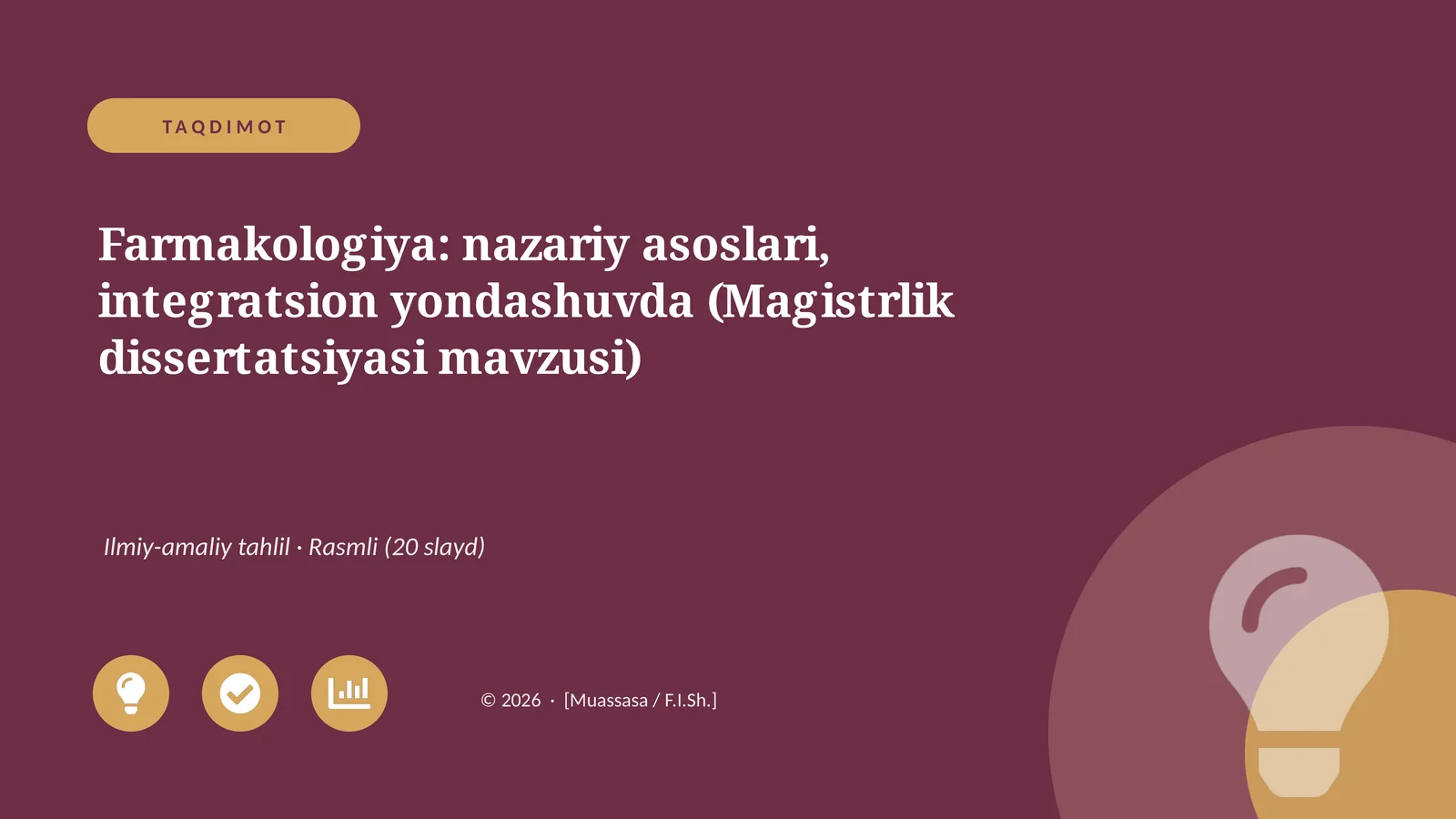 Farmakologiya: nazariy asoslari, integratsion yondashuvda (Magistrlik dissertatsiyasi mavzusi)