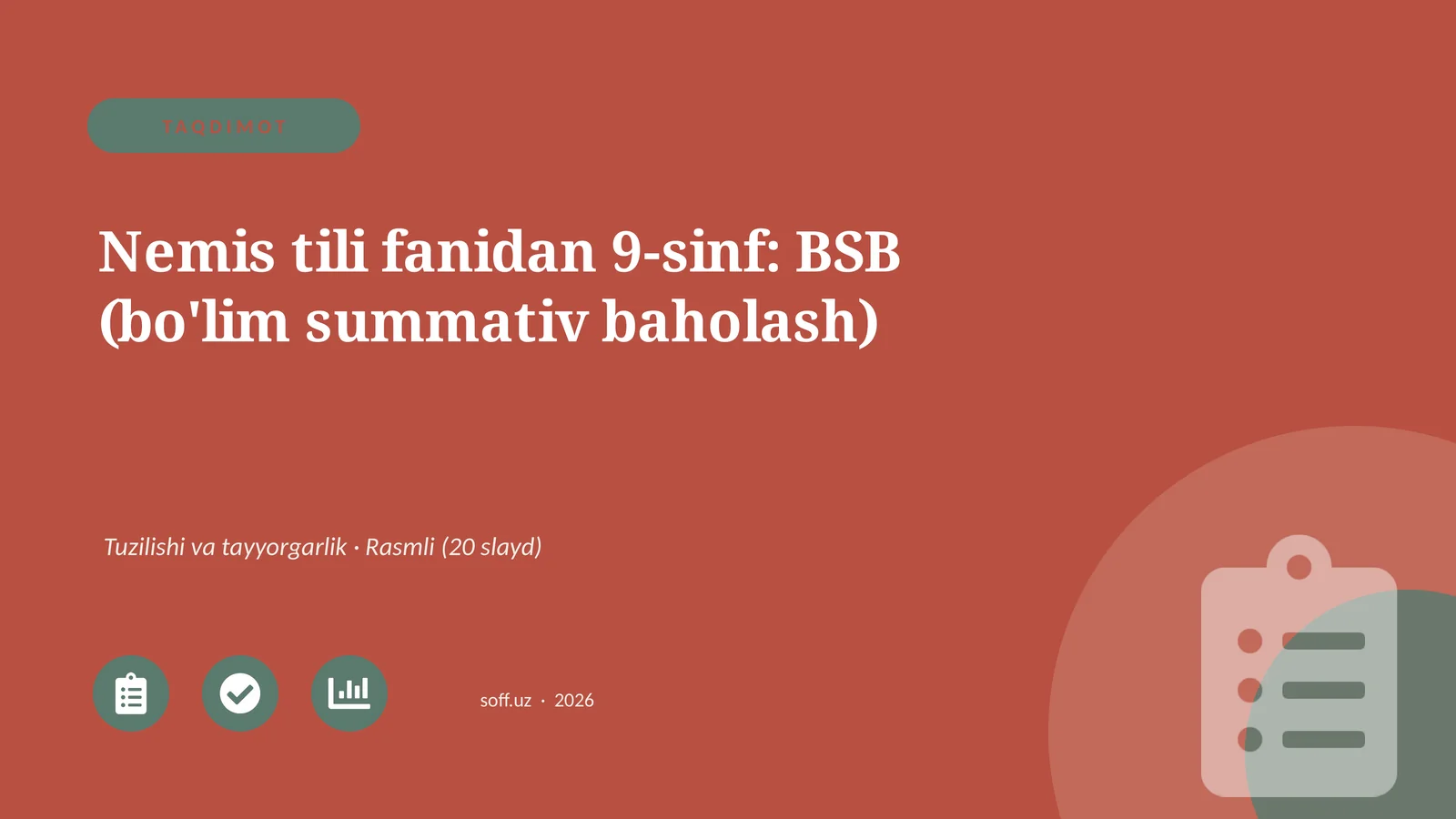 Nemis tili fanidan 9-sinf: BSB (bo'lim summativ baholash)
