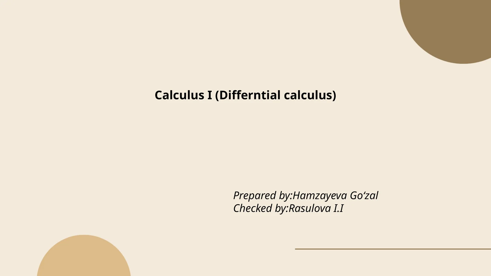 Calculus I (Differntial calculus)
