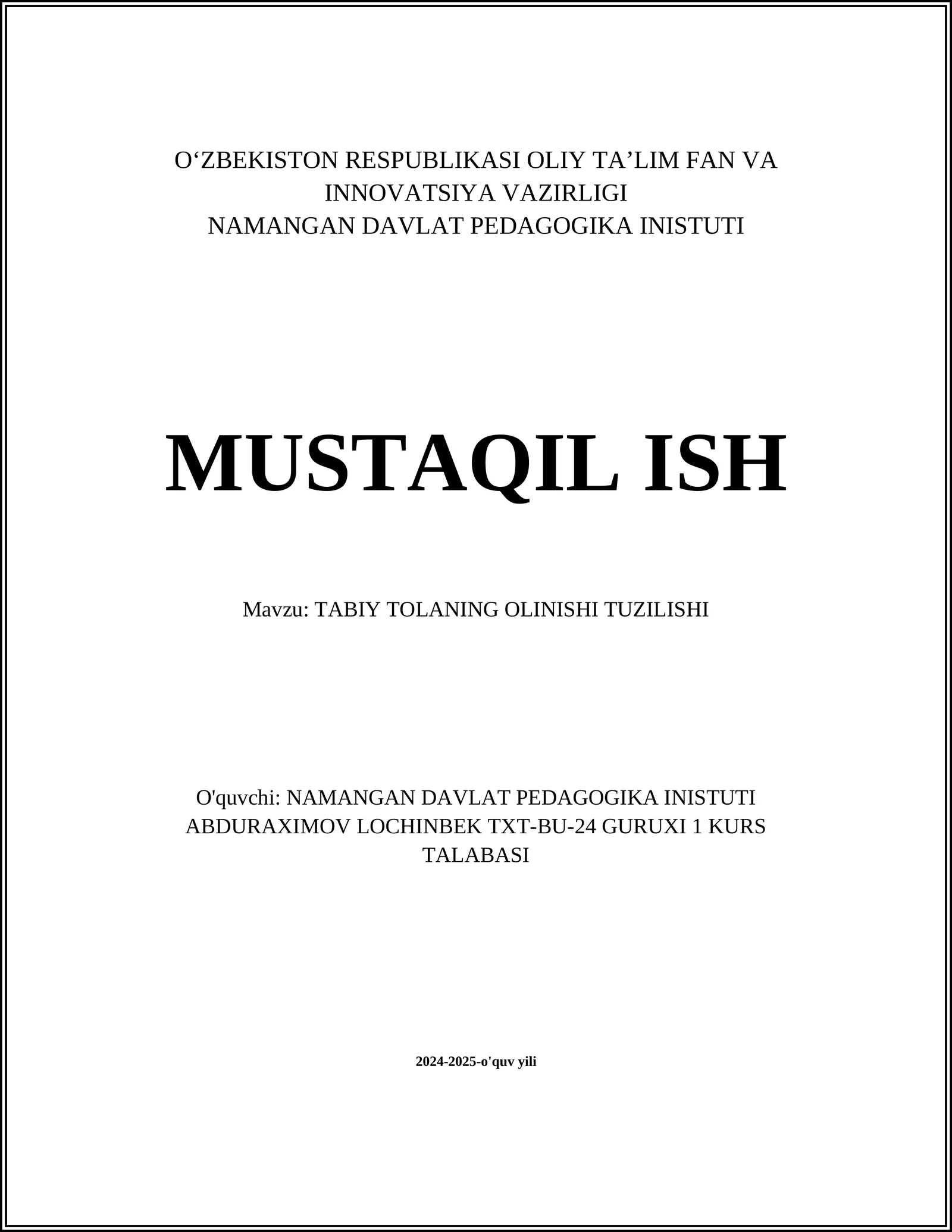 TABIY TOLANING OLINISHI TUZILISHI
