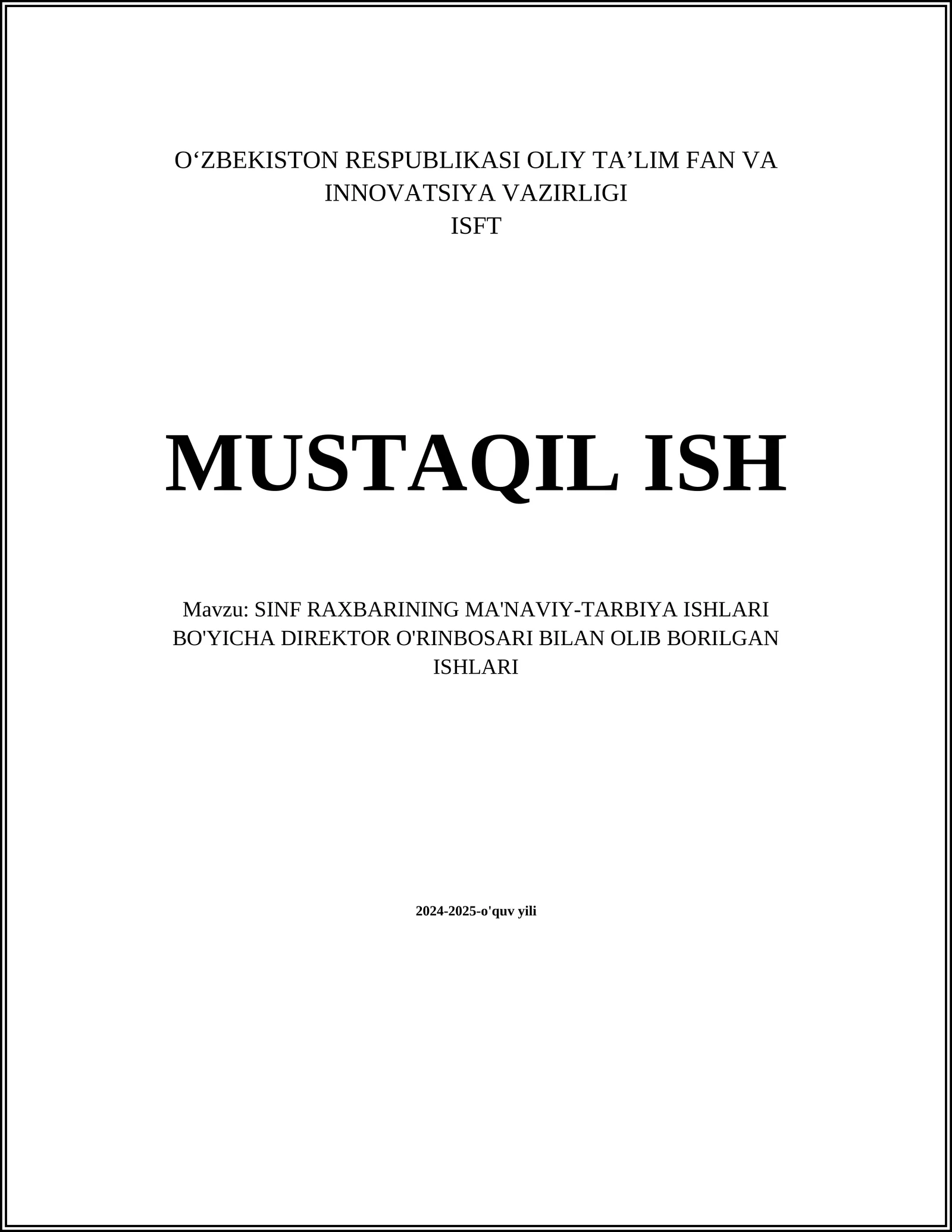 SINF RAXBARINING MA'NAVIY-TARBIYA ISHLARI