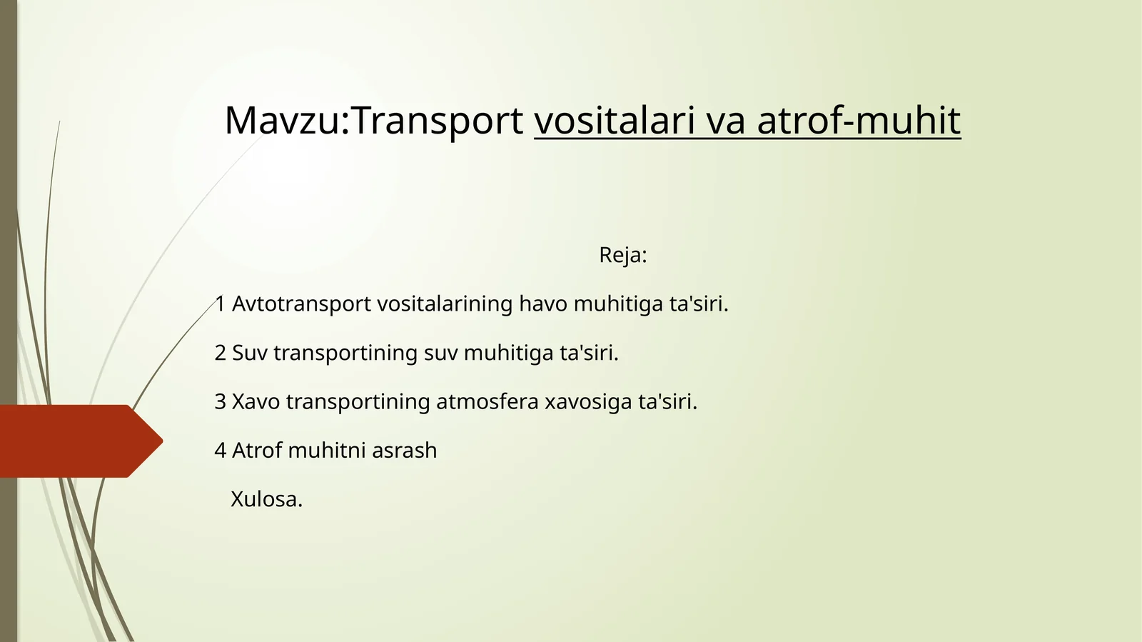 Transport vositalari va atrof-muhit