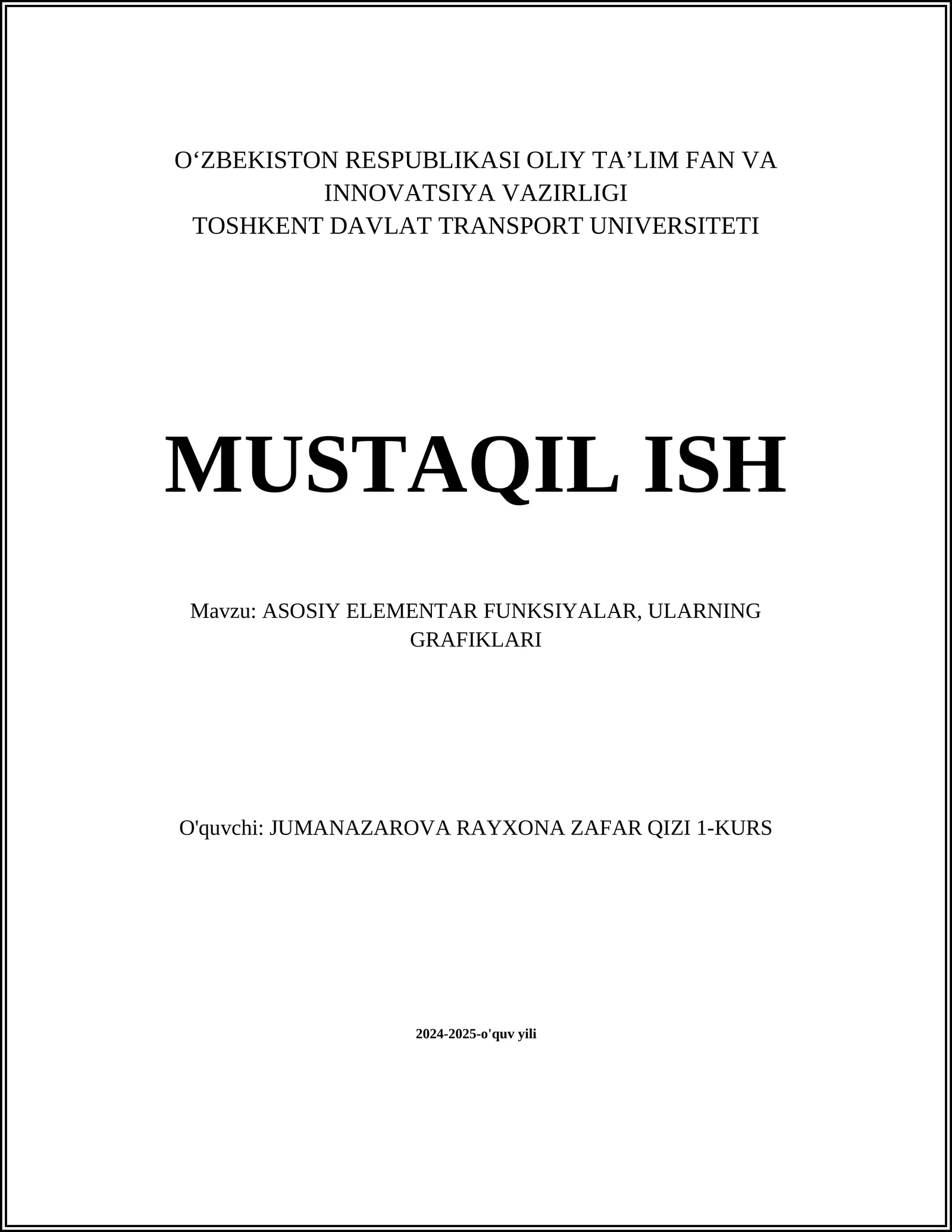 ASOSIY ELEMENTAR FUNKSIYALAR, ULARNING GRAFIKLARI