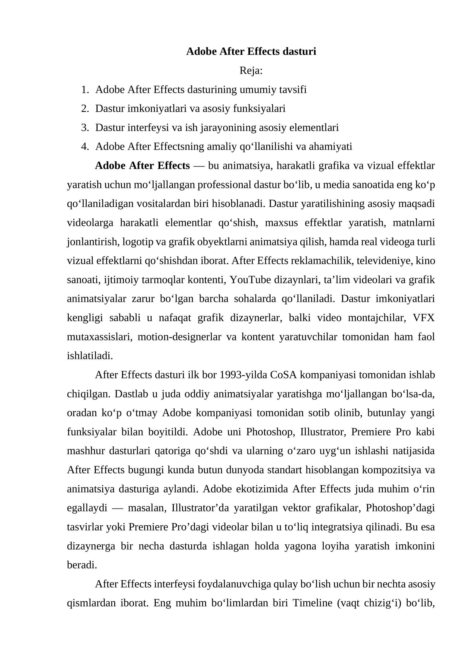 Adobe After Effects dasturi