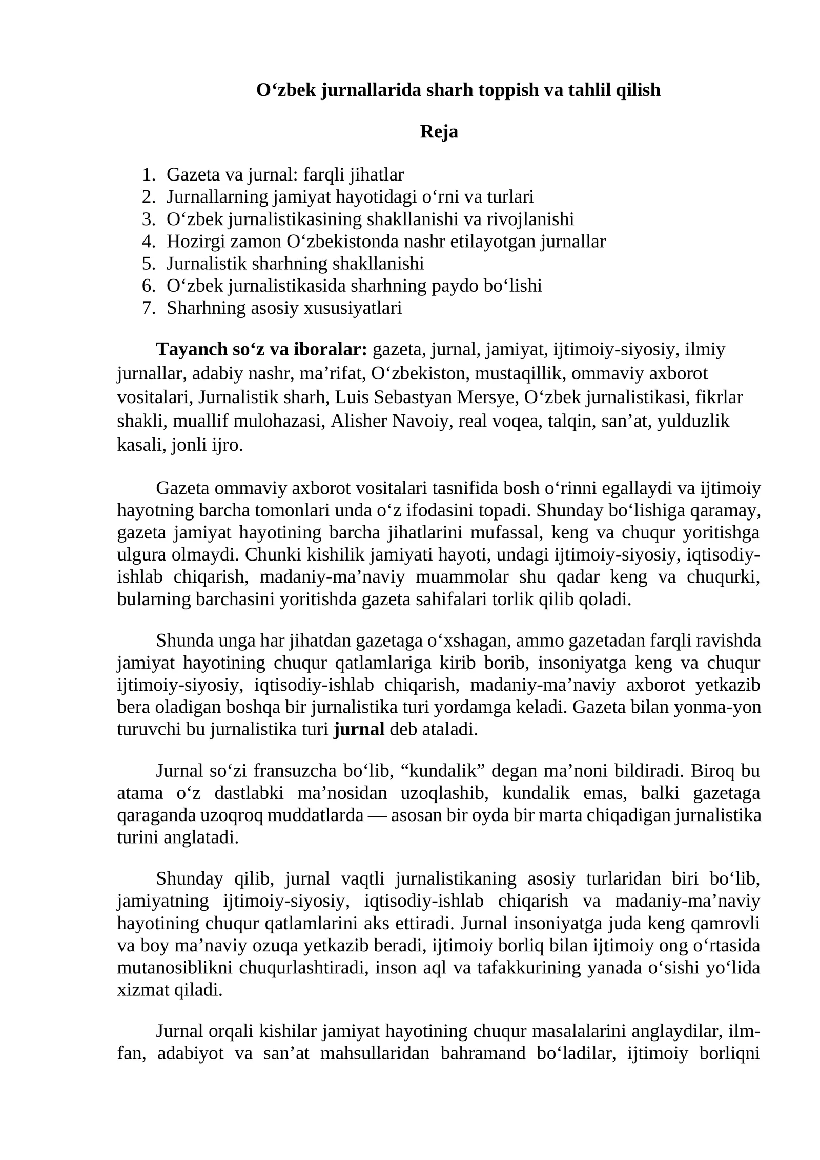 O‘zbek jurnallarida sharh toppish va tahlil qilish