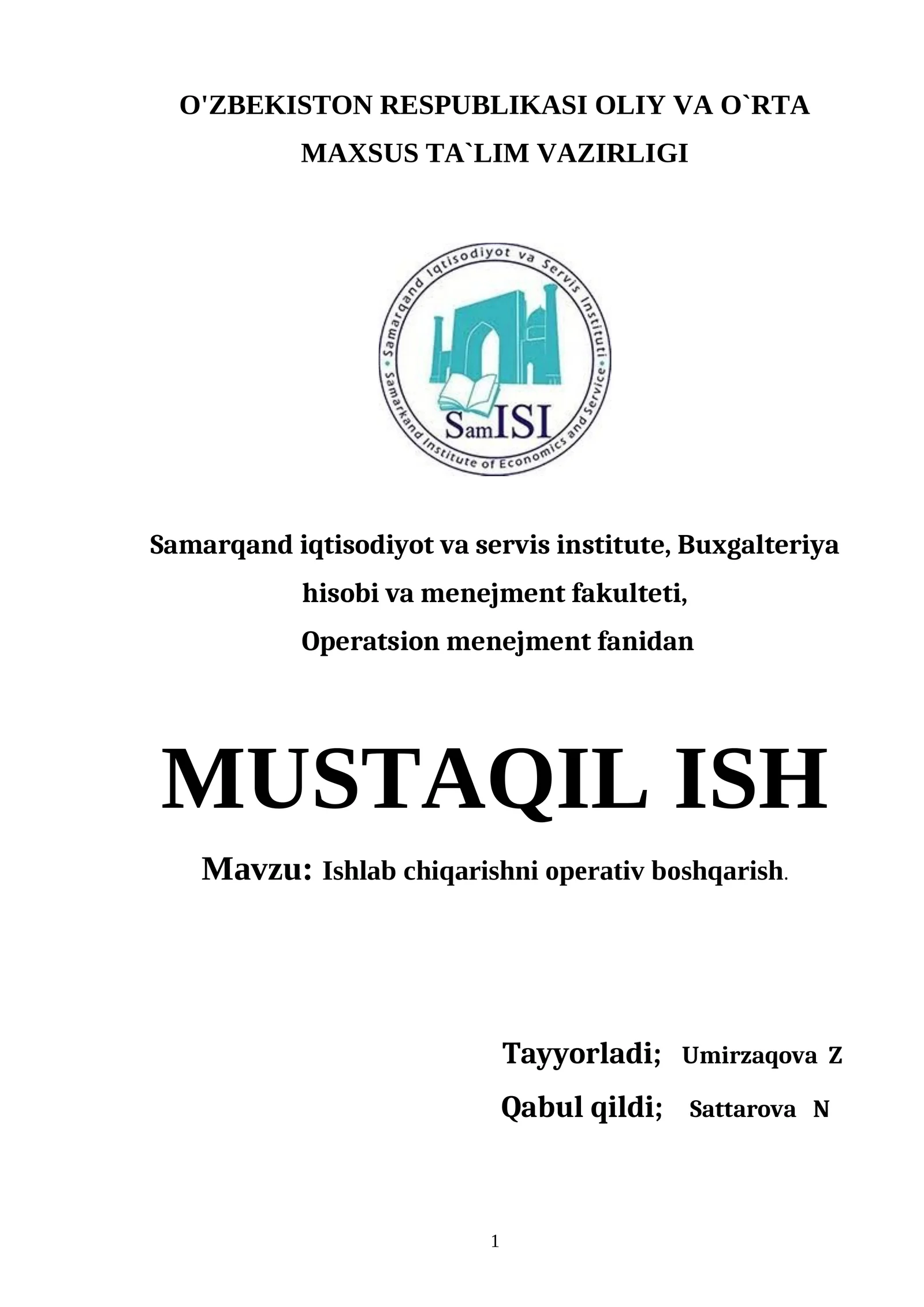Ishlab chiqarishni operativ boshqarish