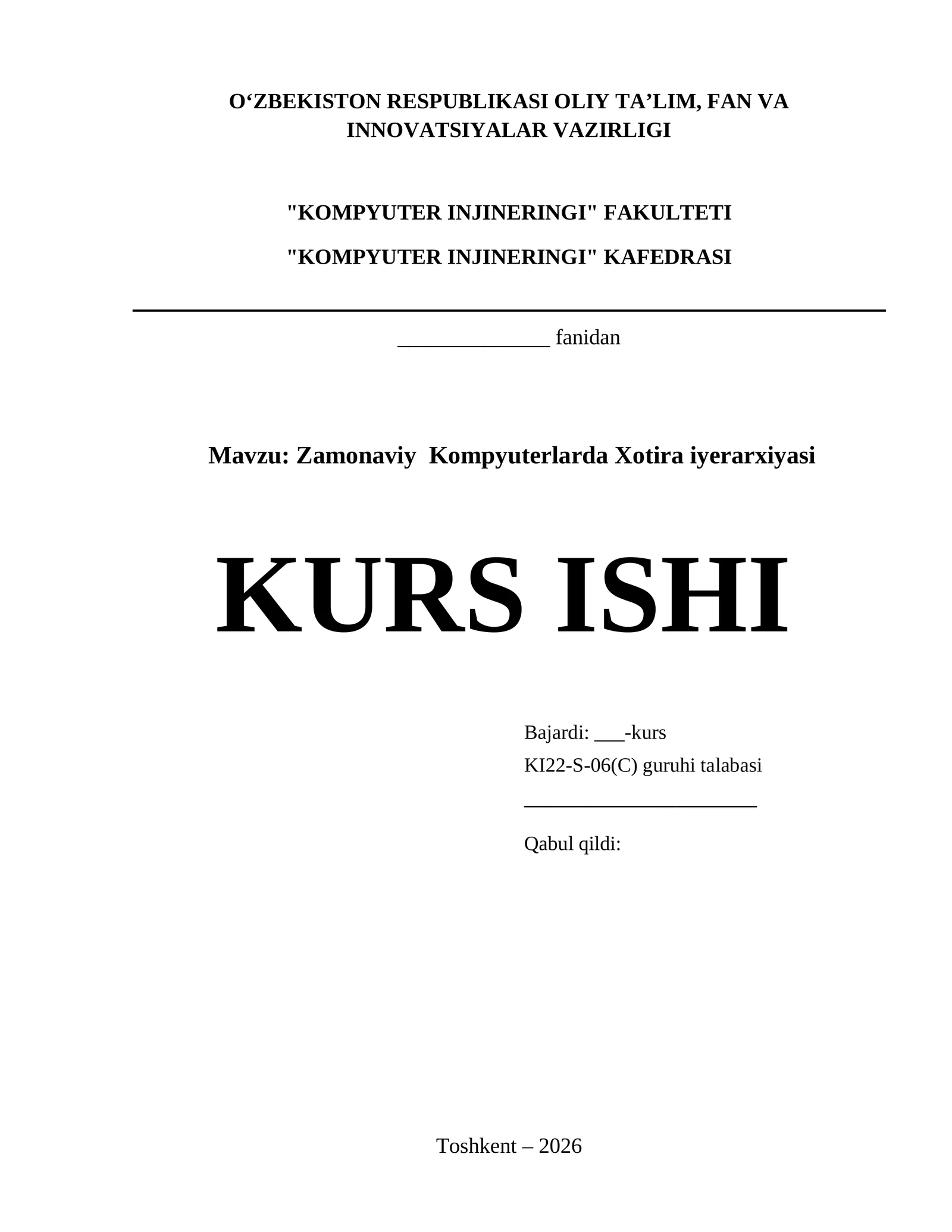 Zamonaviy Kompyuterlarda Xotira iyerarxiyasi