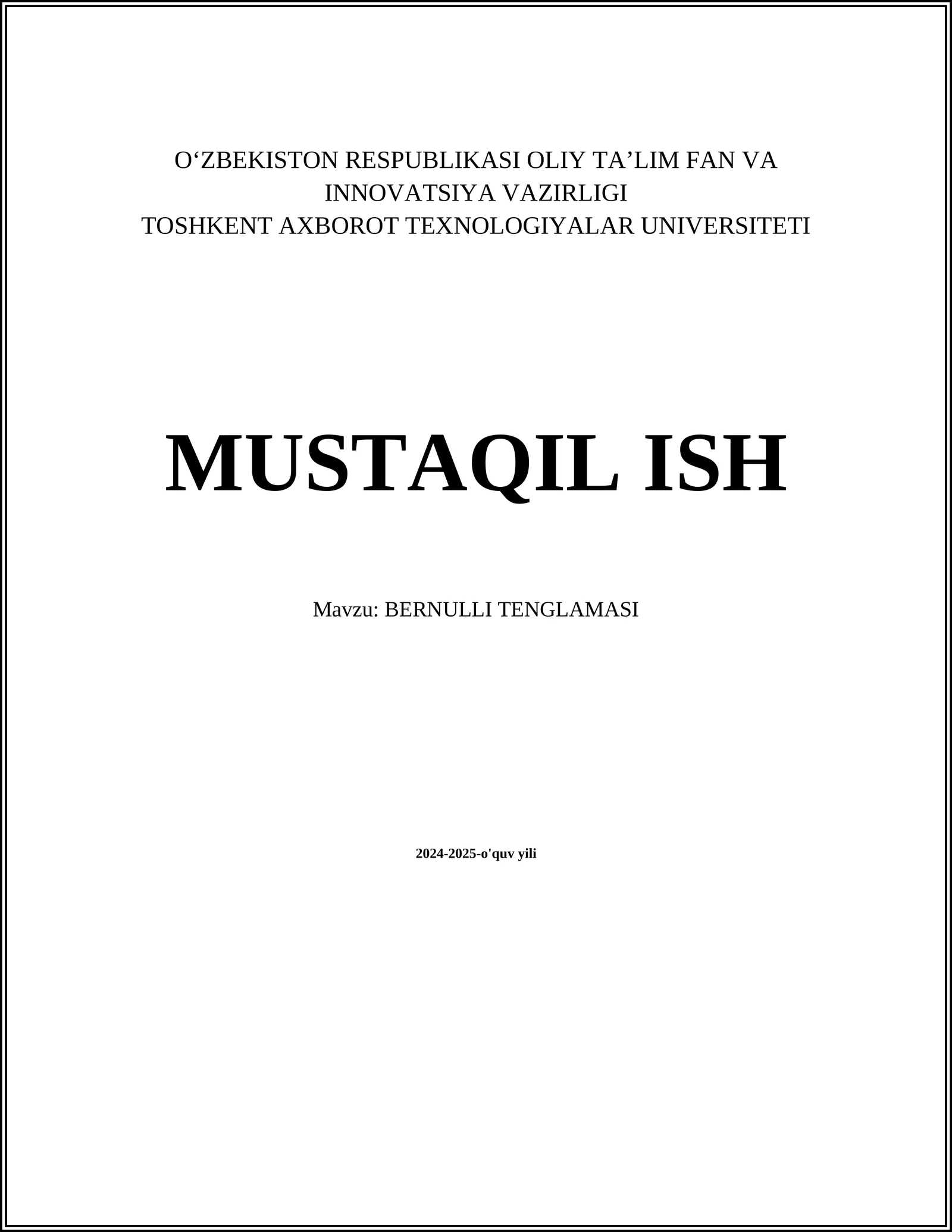 BERNULLI TENGLAMASI