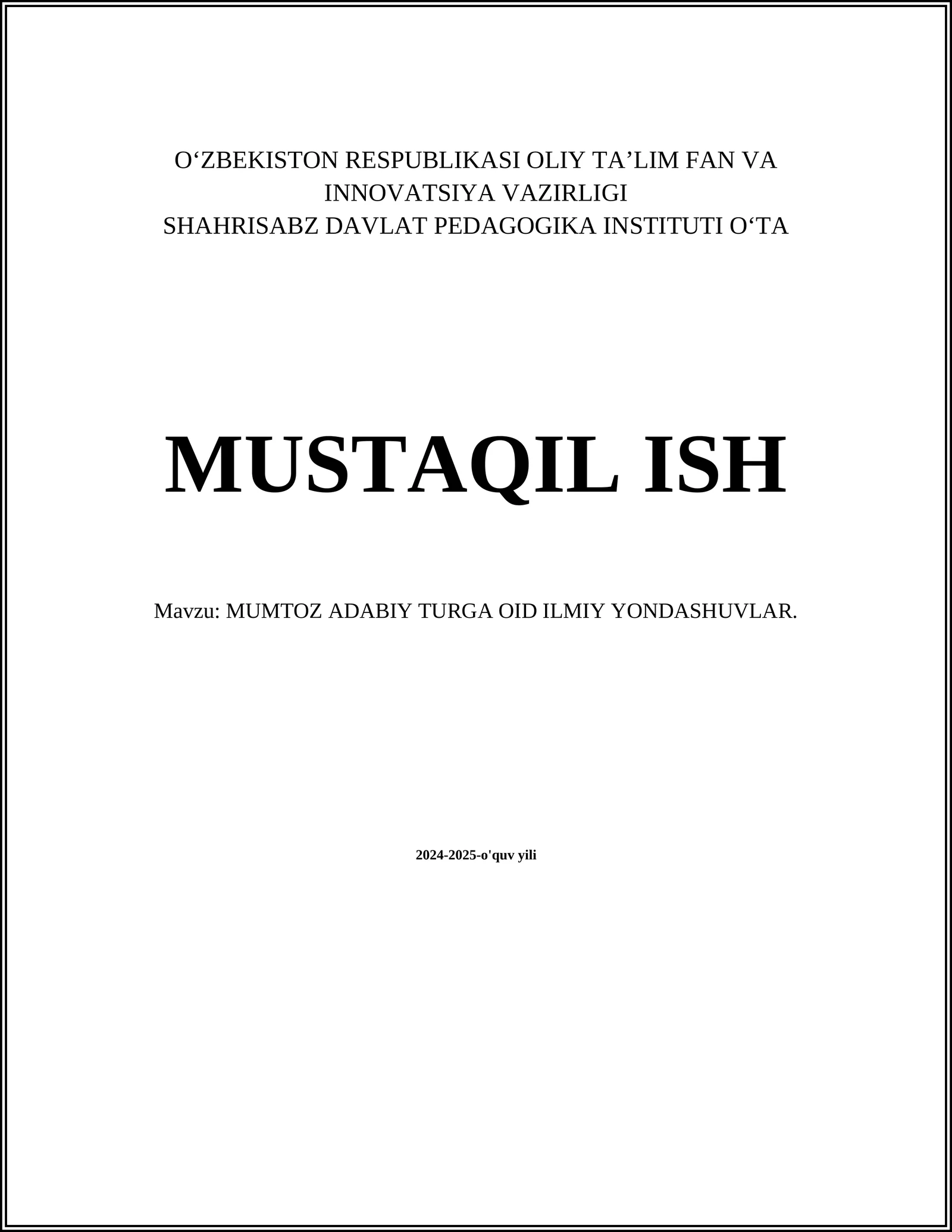MUMTOZ ADABIY TURGA OID ILMIY YONDASHUVLAR